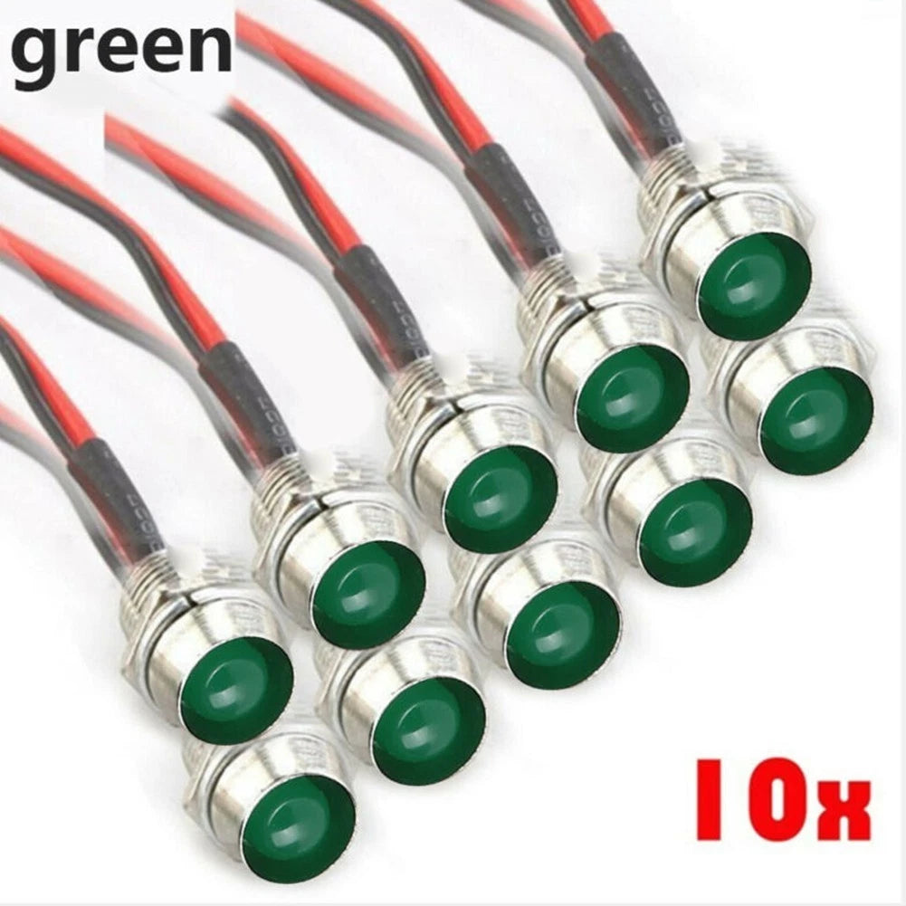 10PCS Green 12V DC LED Indicator Lamp for Car, Truck, Boat (Universal)