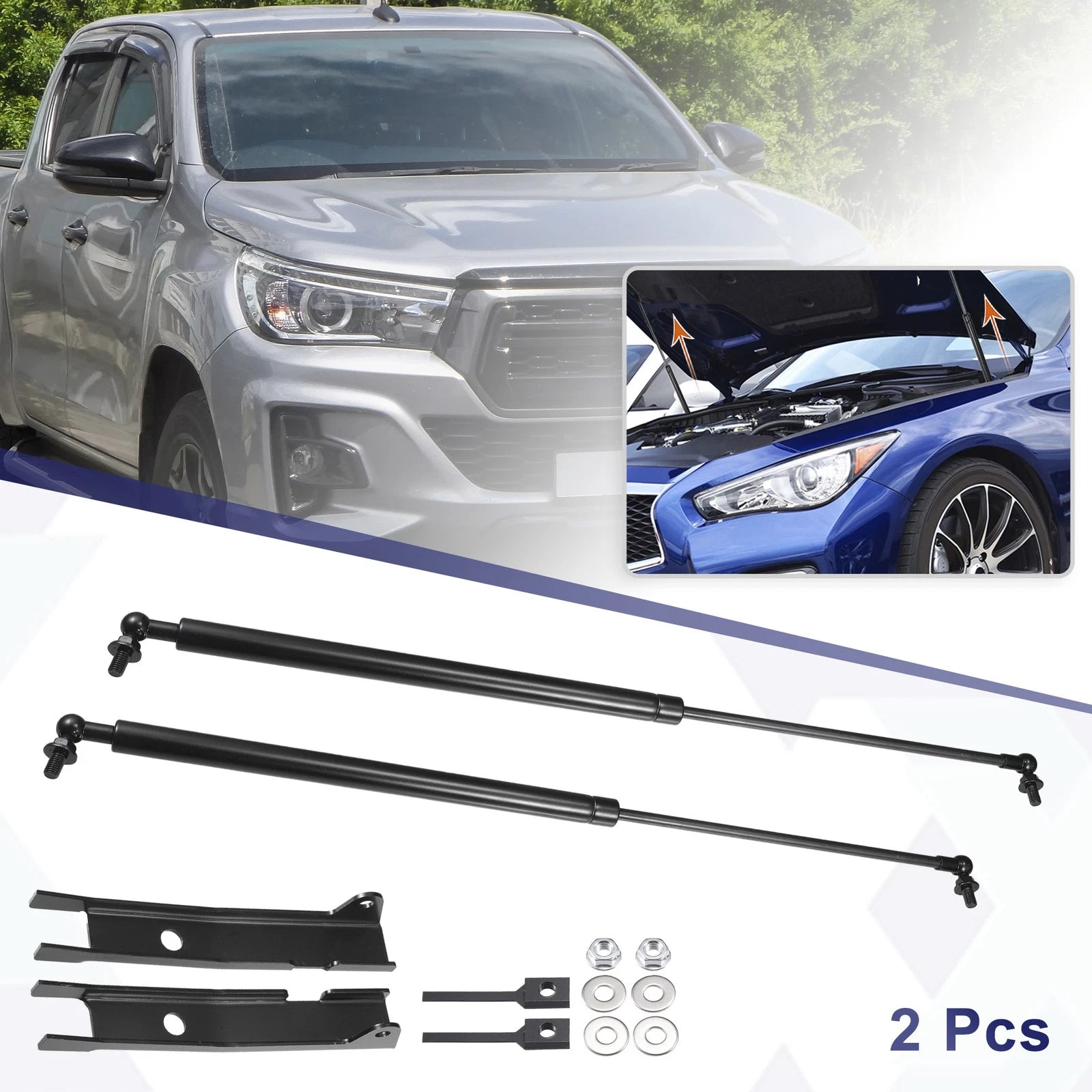 2 Pcs Front Hood Lift Supports Struts for Toyota Hilux SR5 (2015–2019)