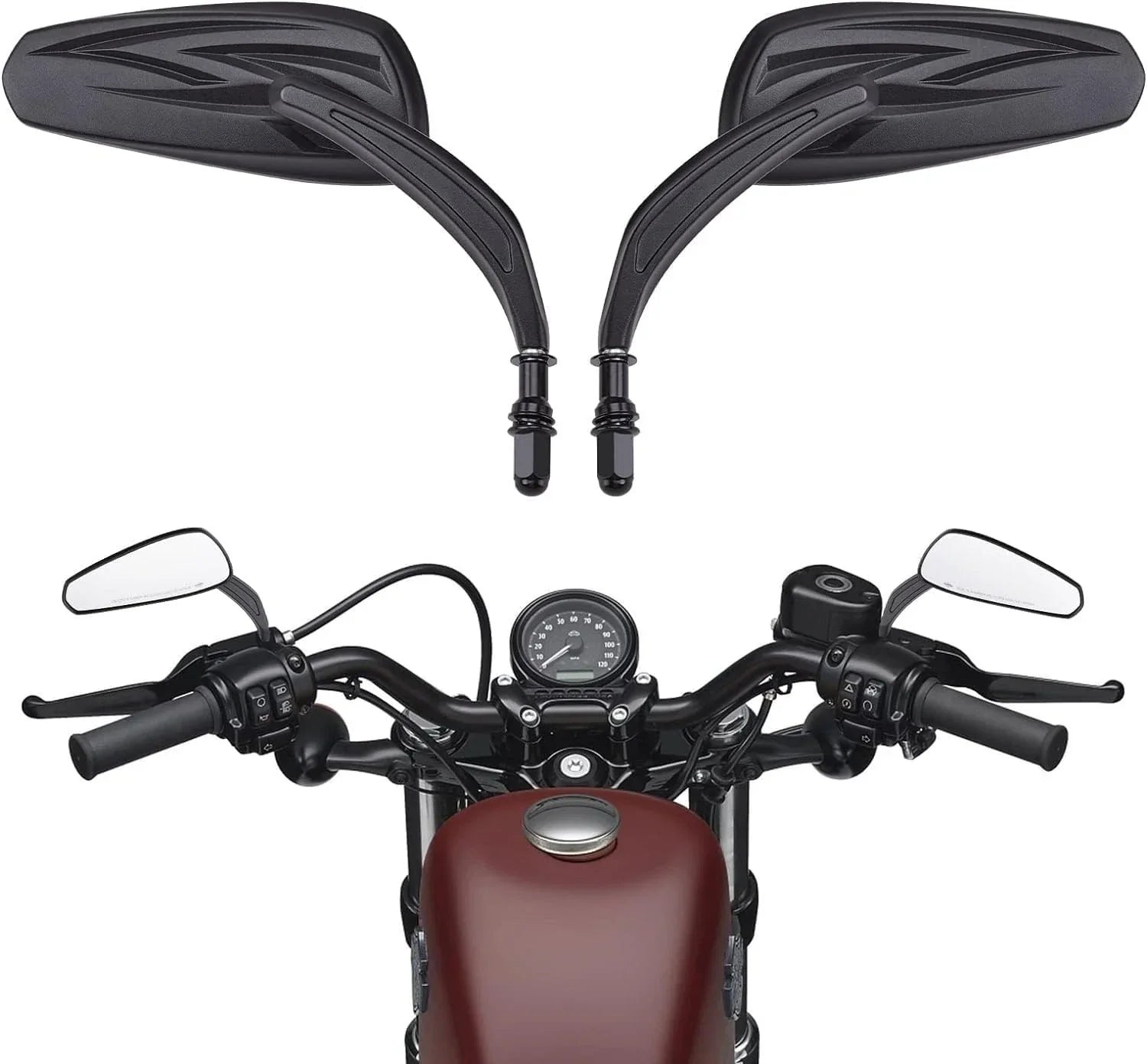Black Rearview Mirrors for Harley Touring, Glide, Softail, Dyna