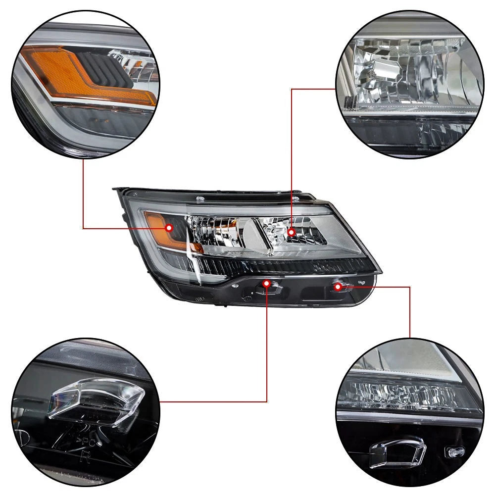 LED DRL Headlight for Ford Explorer (2016-2019) Right Side, Chrome Housing