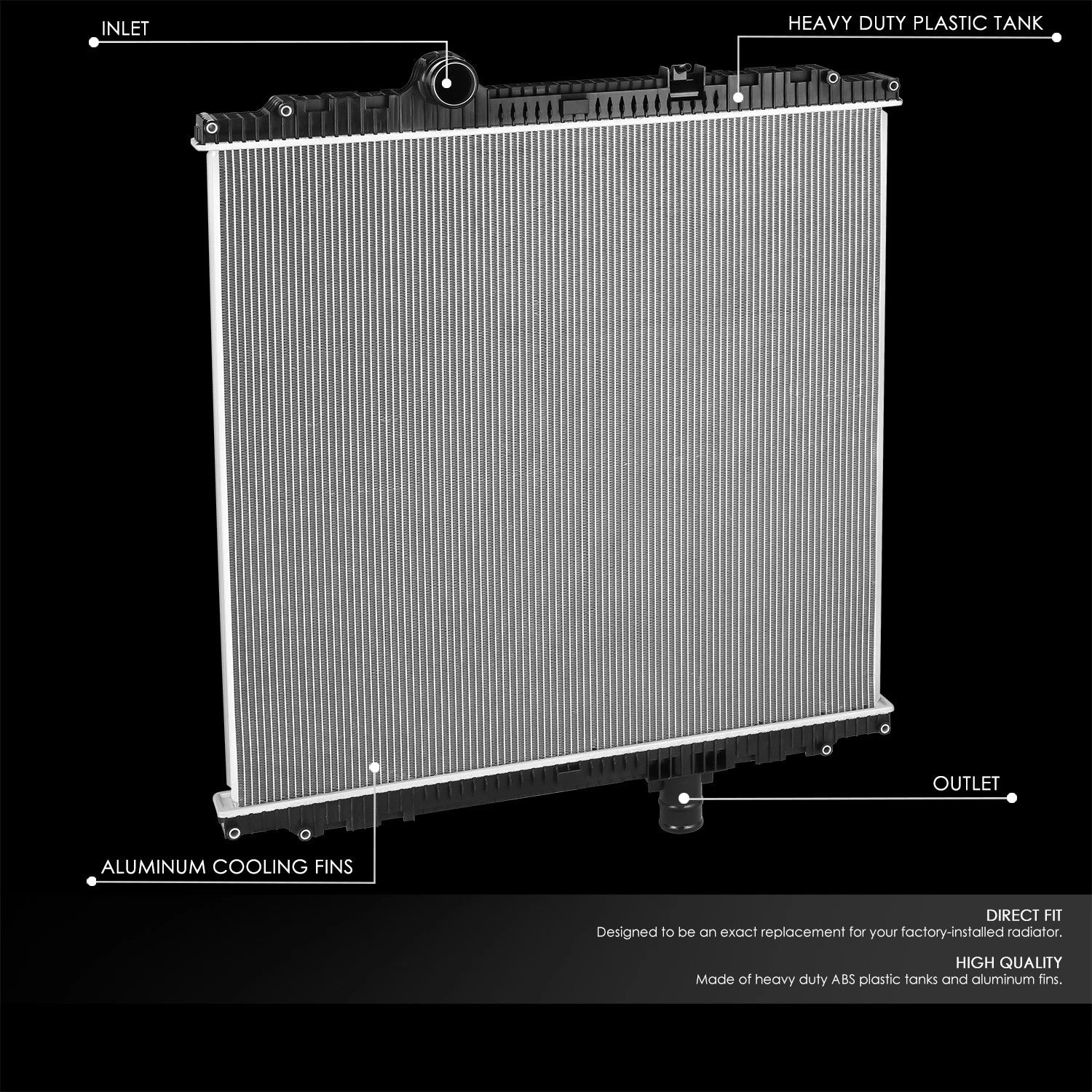 2-Row Aluminum Engine Cooling Radiator for Peterbilt 365/Kenworth T800 (2008–2015)