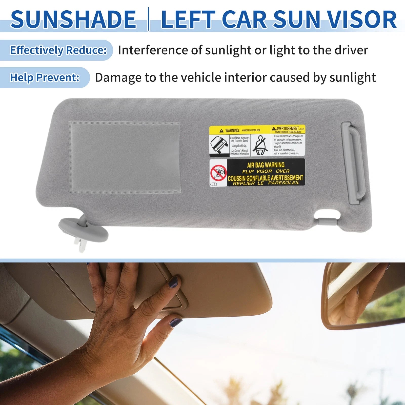 Left Sun Visor for Toyota Tacoma (2005–2015) Gray w/ Vanity Mirror & Light