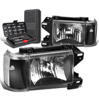 Set of 2 Black/Clear Signal Headlights for Ford F150 F250 F350 Bronco (1987–1991)