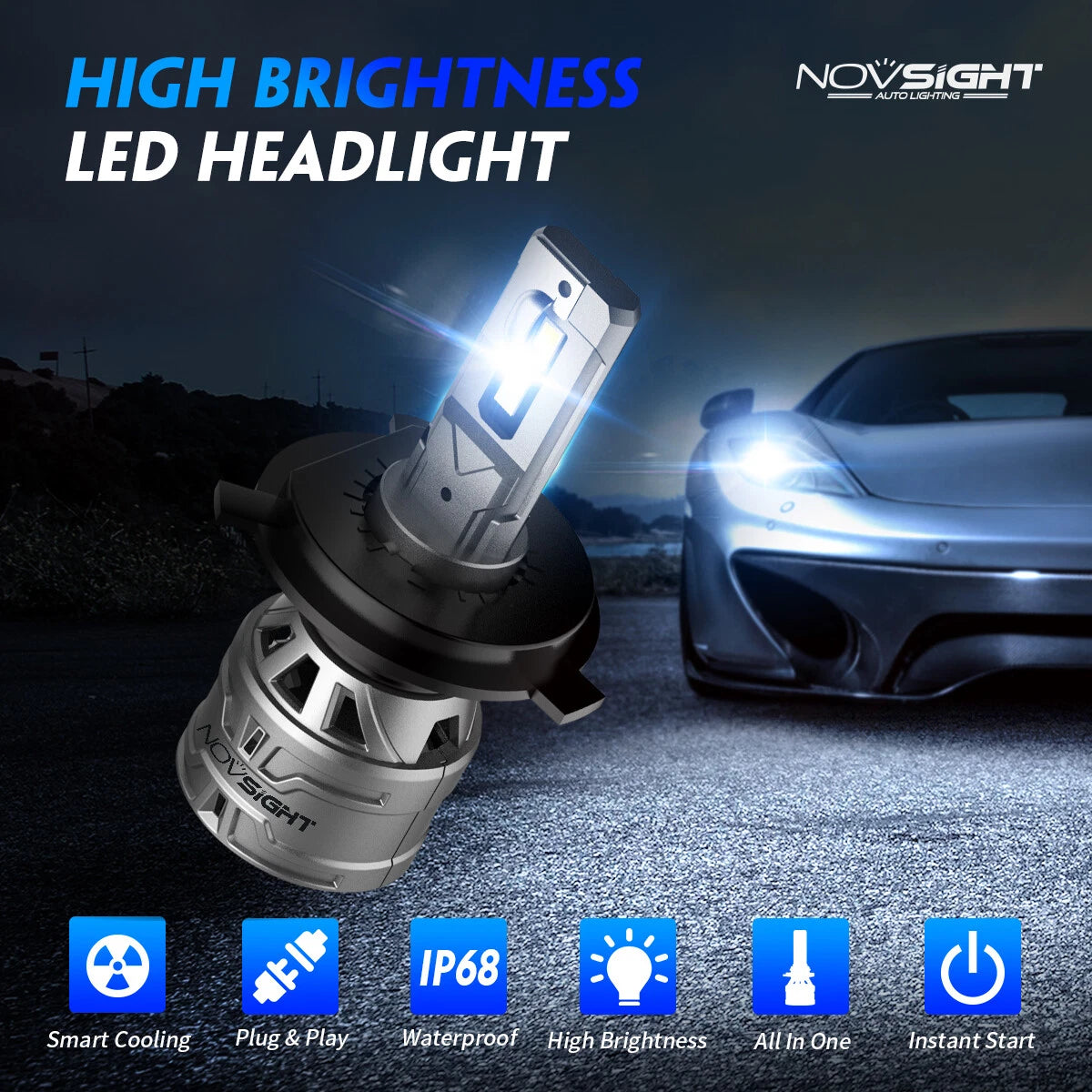 H4 LED Headlight Bulbs Conversion Kit for 13000LM 60W