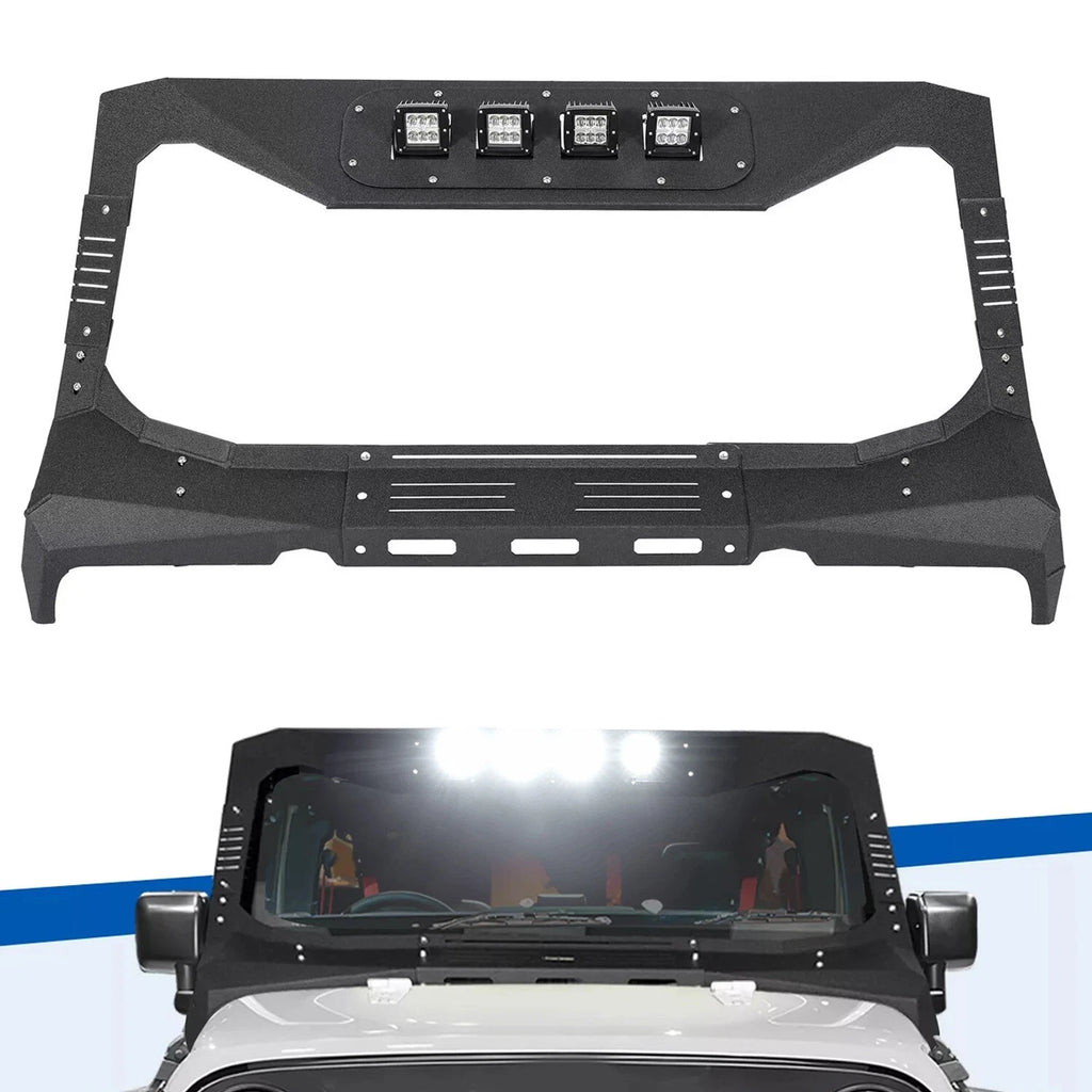 Armor Windshield Frame Cover Visor Cowl w/ LED Lights for Jeep Wrangler JK (2007–2018)
