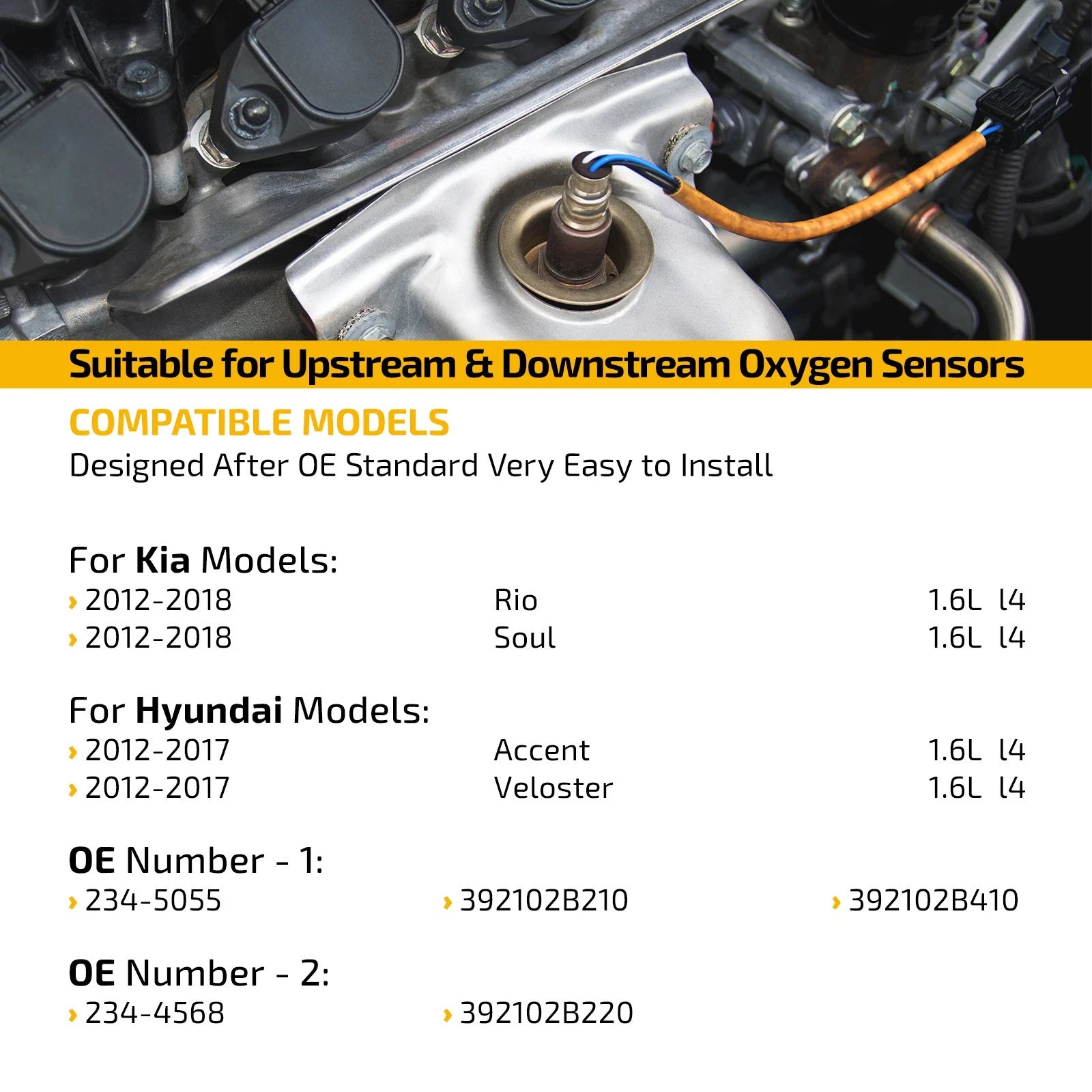 Set of 2 Oxygen Sensors for Kia Soul 1.6L (2012–2018) 234-5055