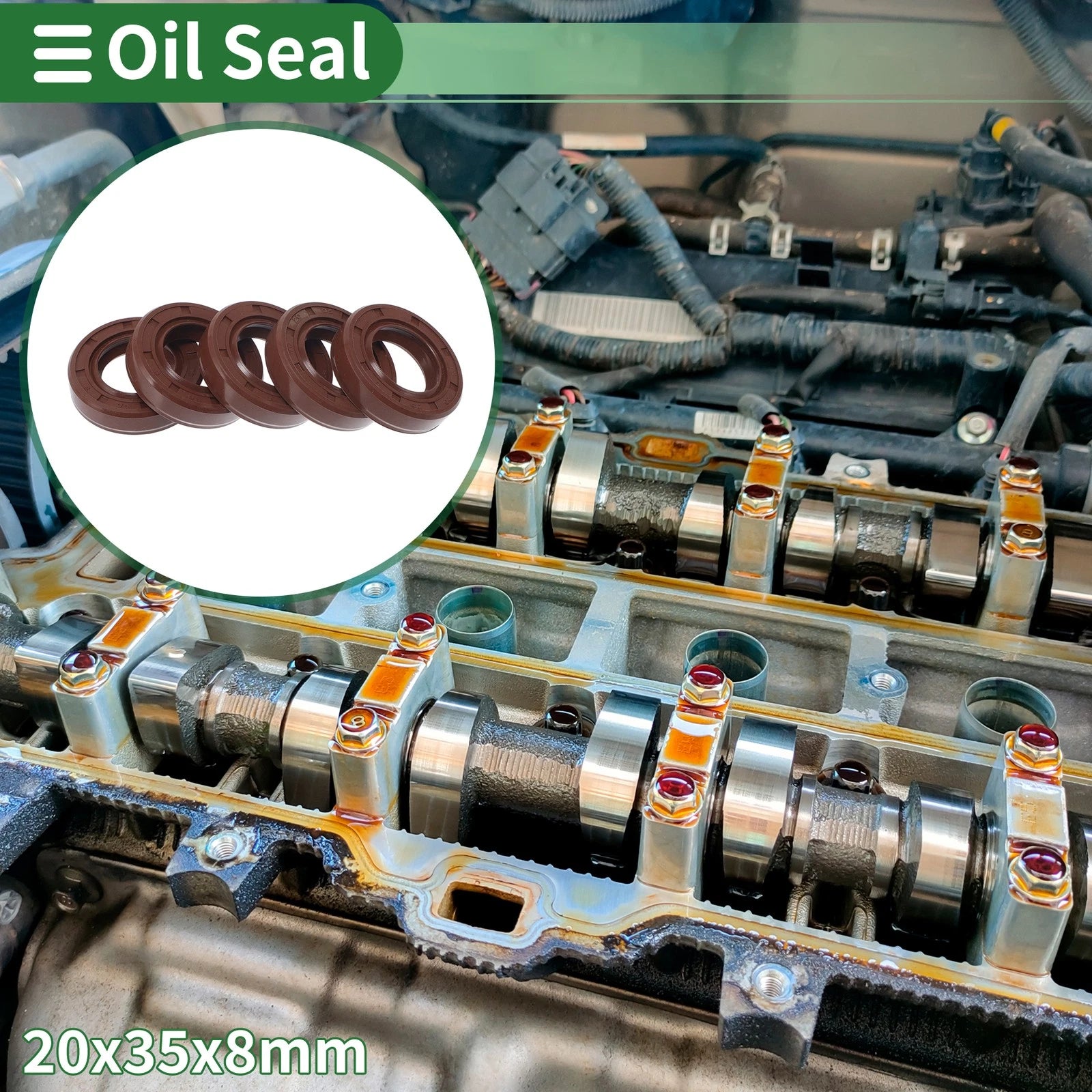 Set of 5 Oil Seal Rotary Shaft Seal FKM Rubber 20x35x8mm