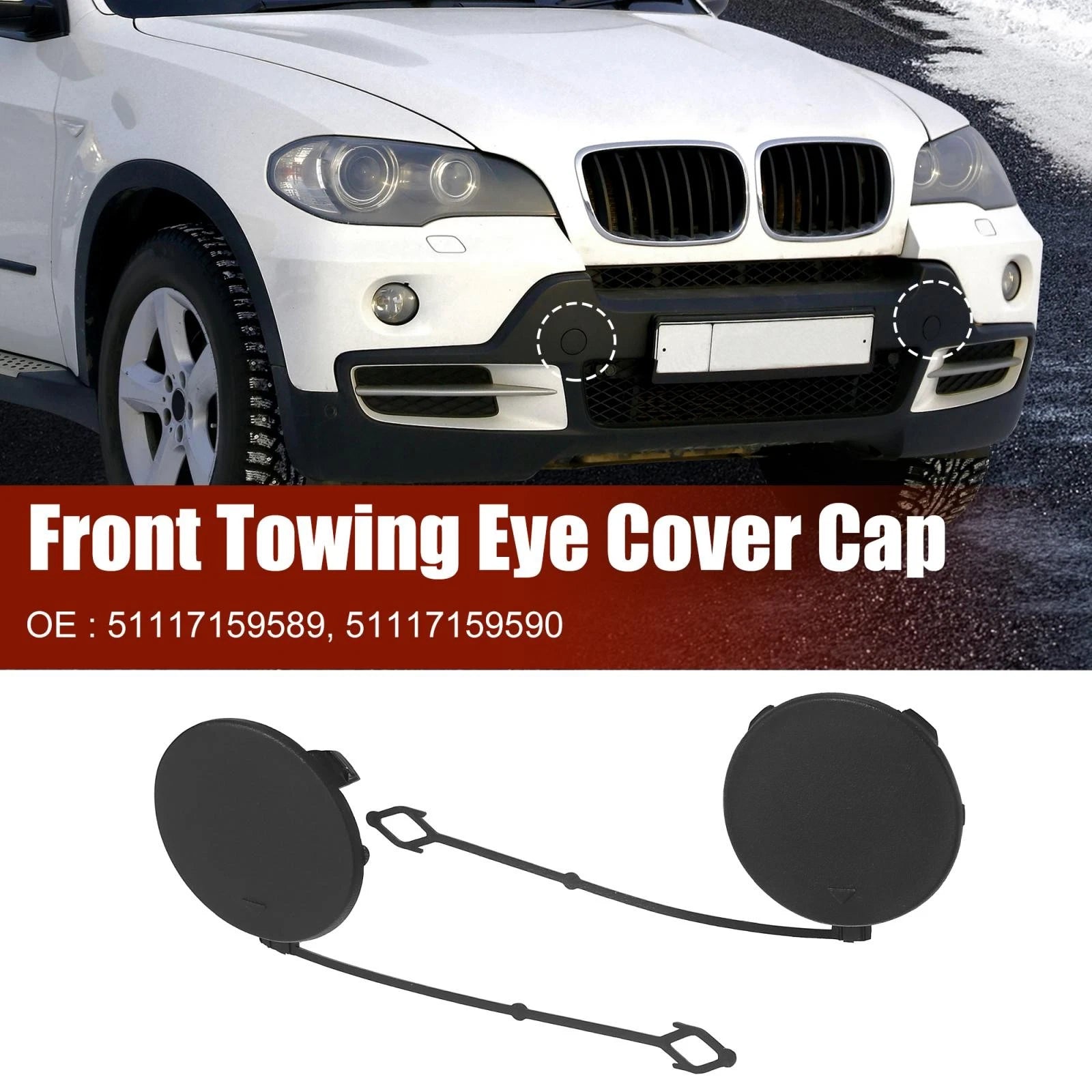 Pair Front Bumper Tow Hook Cover Caps for BMW X5 (2006–2010) 51117159589 51117159590