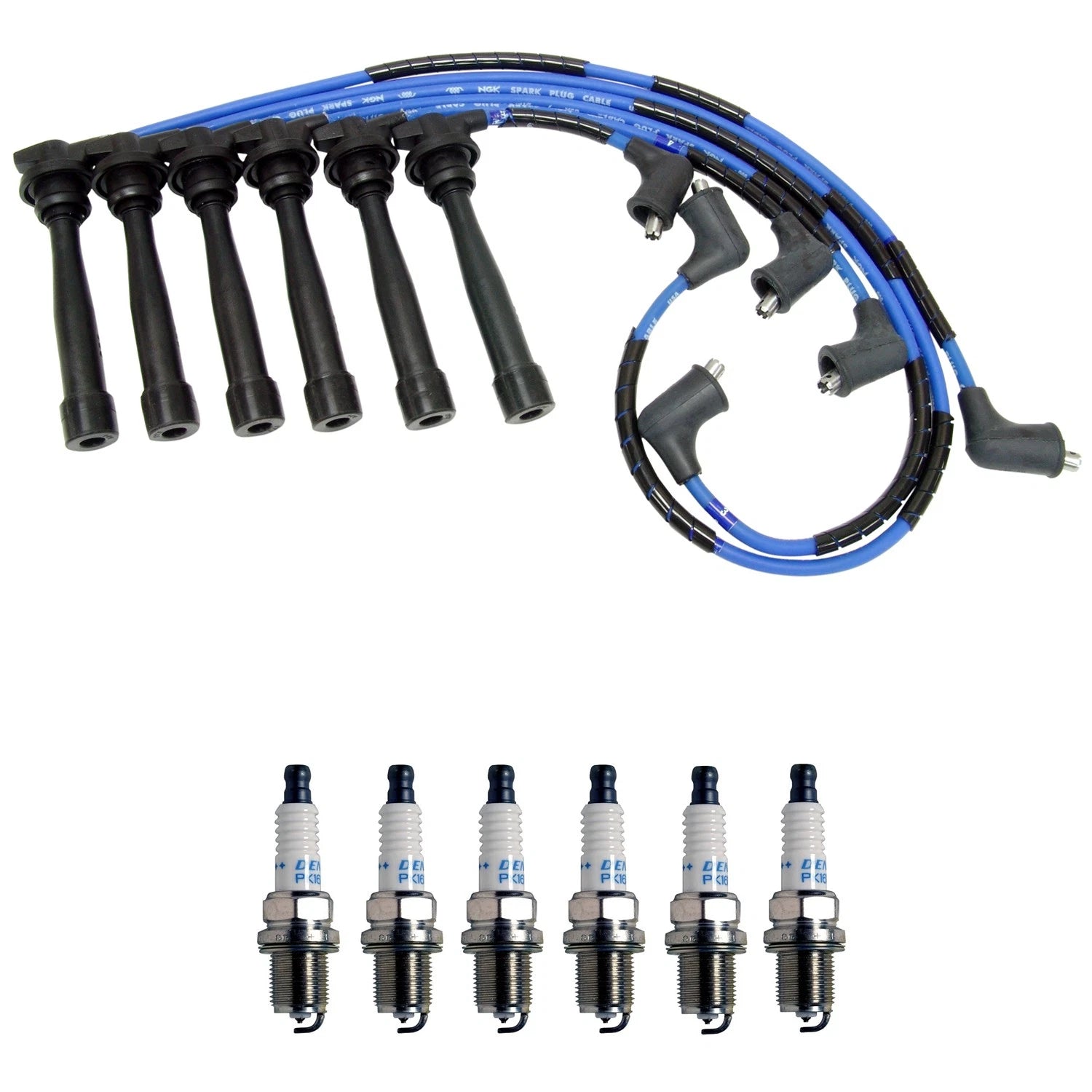 NGK 7mm Wire Set & Denso Platinum Spark Plug Kit for Tucson Kia Sportage (2005–2010)