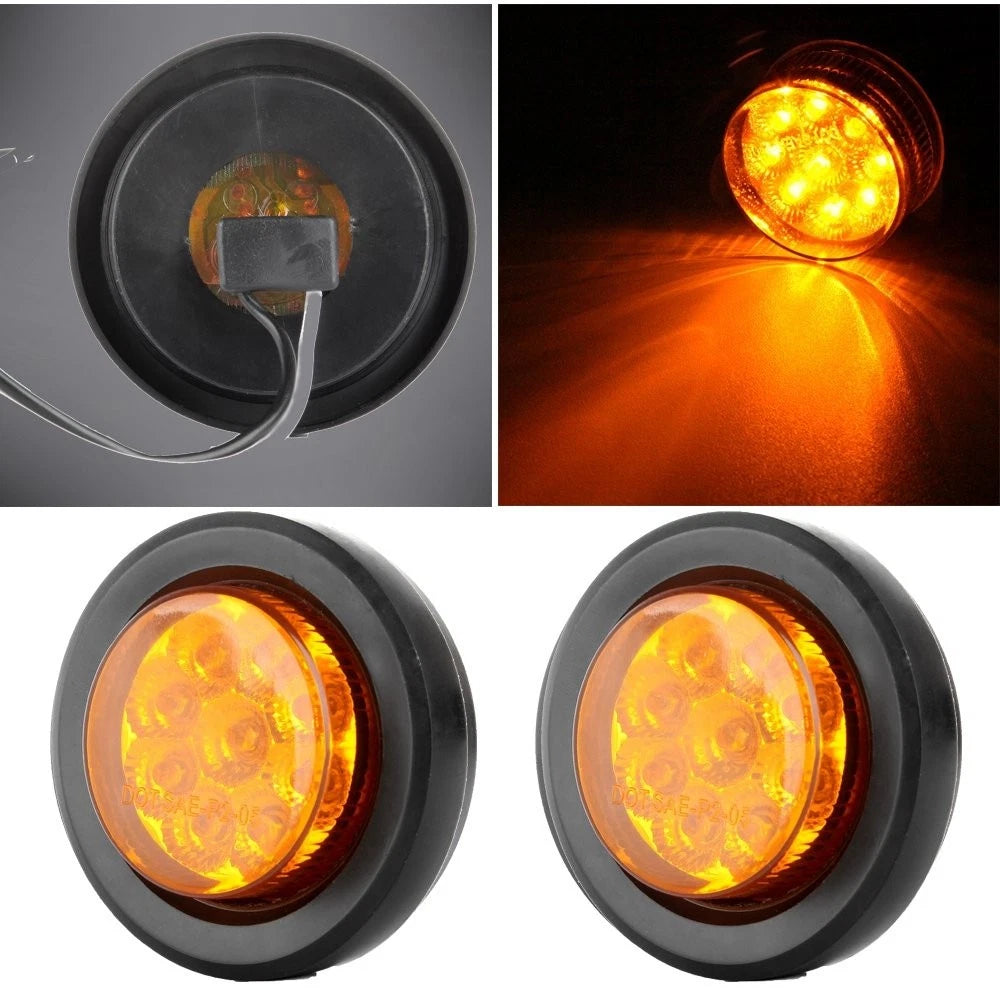 2X Amber 2" Round 9 LED Side Marker Light for Truck Trailer