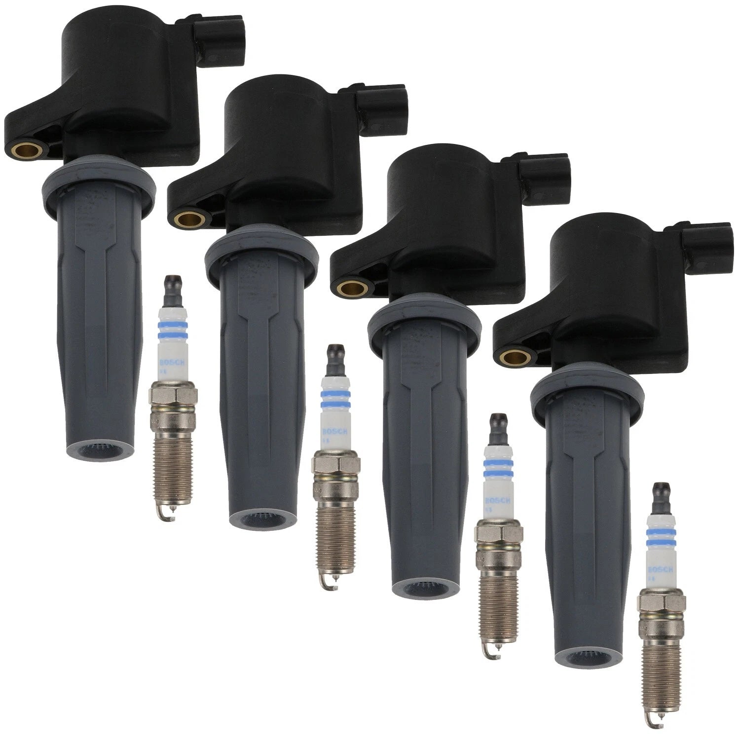 Set of 4 Ignition Coils & 4 Double Iridium Spark Plugs for Ford Mercury Mazda