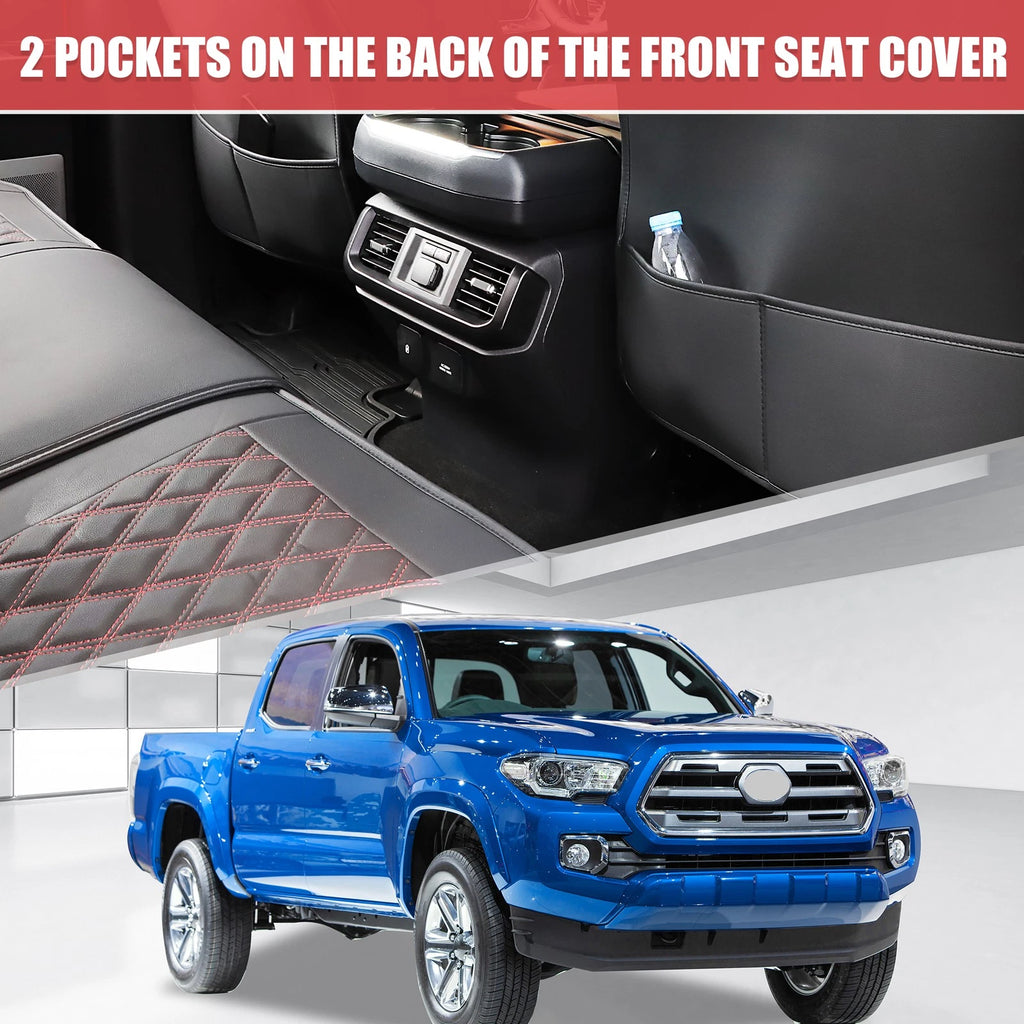 Set of 5 Front Rear Seat Covers for Toyota Tacoma (2005–2024) Black Red