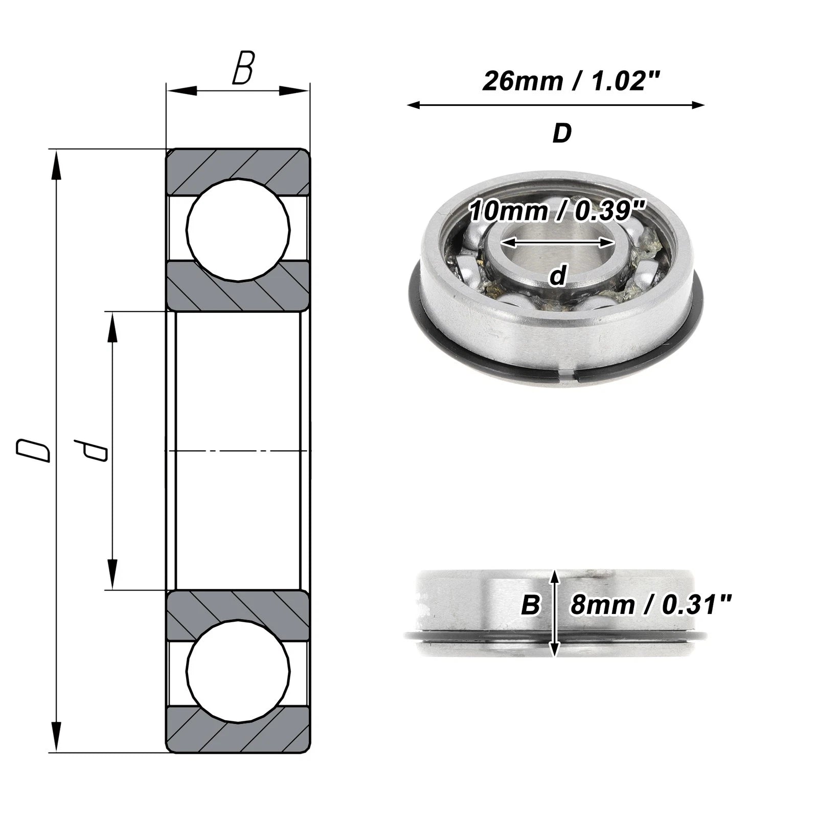 6000NR Deep Groove Ball Bearing for Scooter Skateboard Wheel (10x26x8mm)