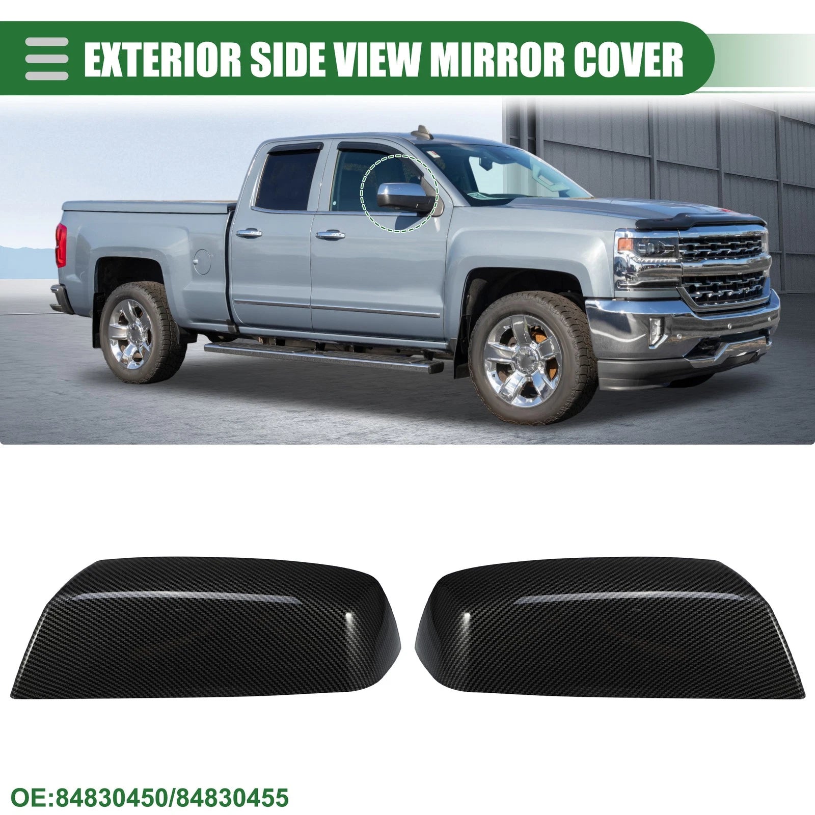 Pair Rearview Mirror Caps for Chevrolet Silverado 1500 (2014–2019) Black