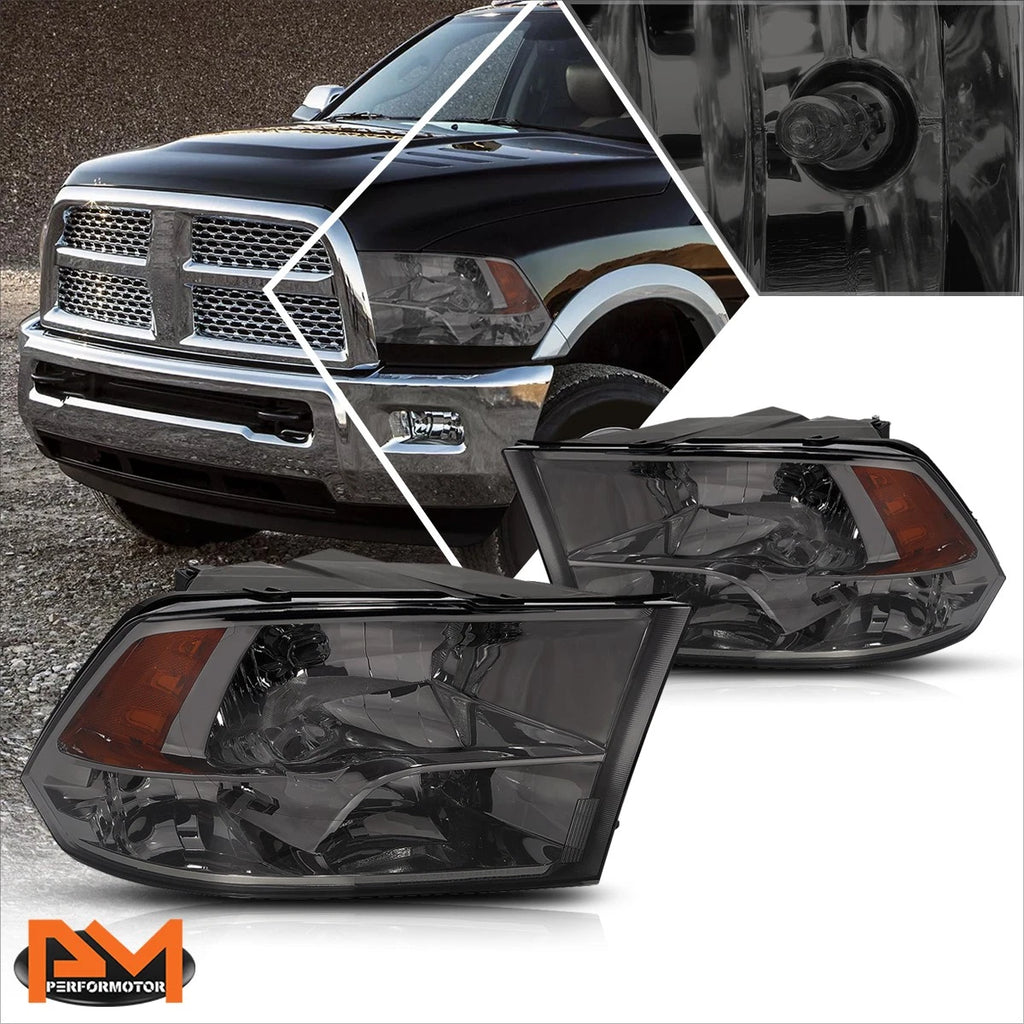 Smoked Lens Amber Side Corner Quad Headlight Set for Dodge RAM Pickup (2009–2018)