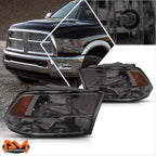Smoked Lens Amber Side Corner Quad Headlight Set for Dodge RAM Pickup (2009–2018)