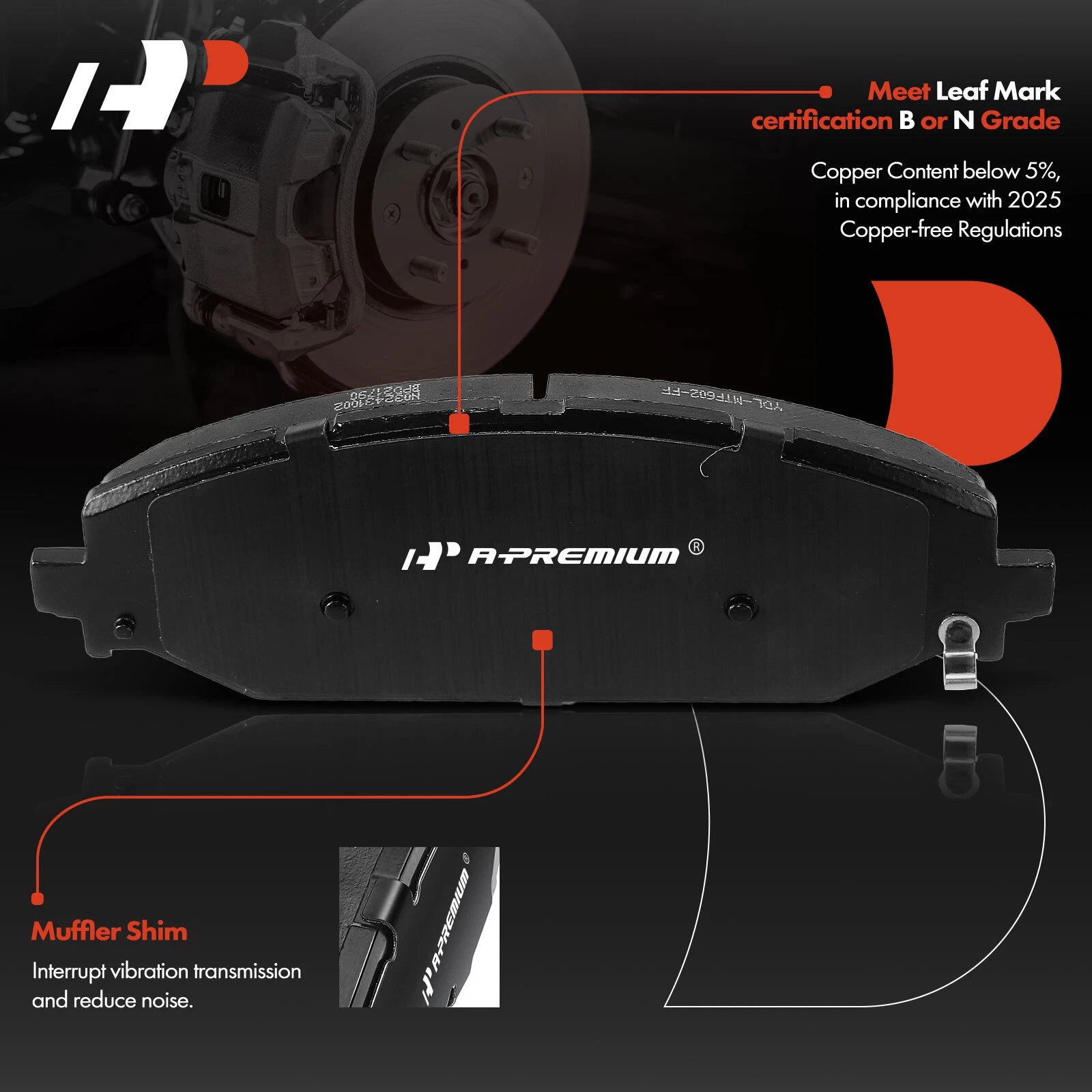 Set of 4 Front Ceramic Brake Pads for Ram 1500 (2019–2022) Jeep Wagoneer (2022)