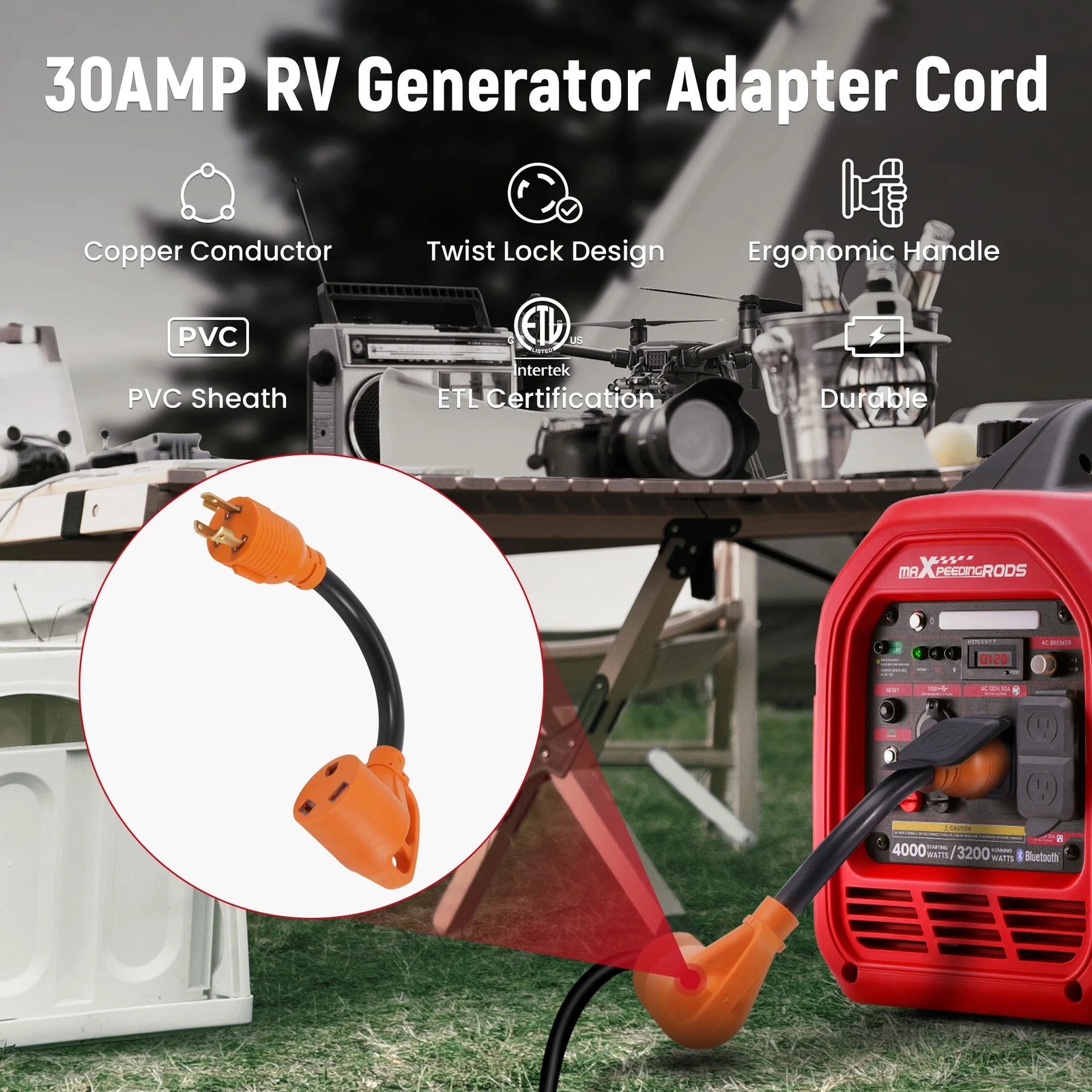 30Amp RV Power Adapter Cable for MaXpeedingRods Generator (MXR3500S, MXR4000)