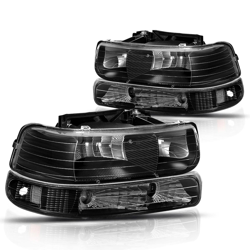 Bumper Headlight Lamp Clear Side Black for Chevy Silverado/Suburban (1999–2006)
