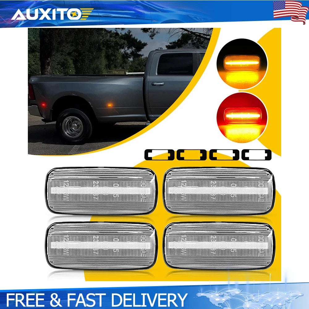 4X Clear LED Fender Side Marker Lights for Dodge RAM 2500 3500 (2010–2018)