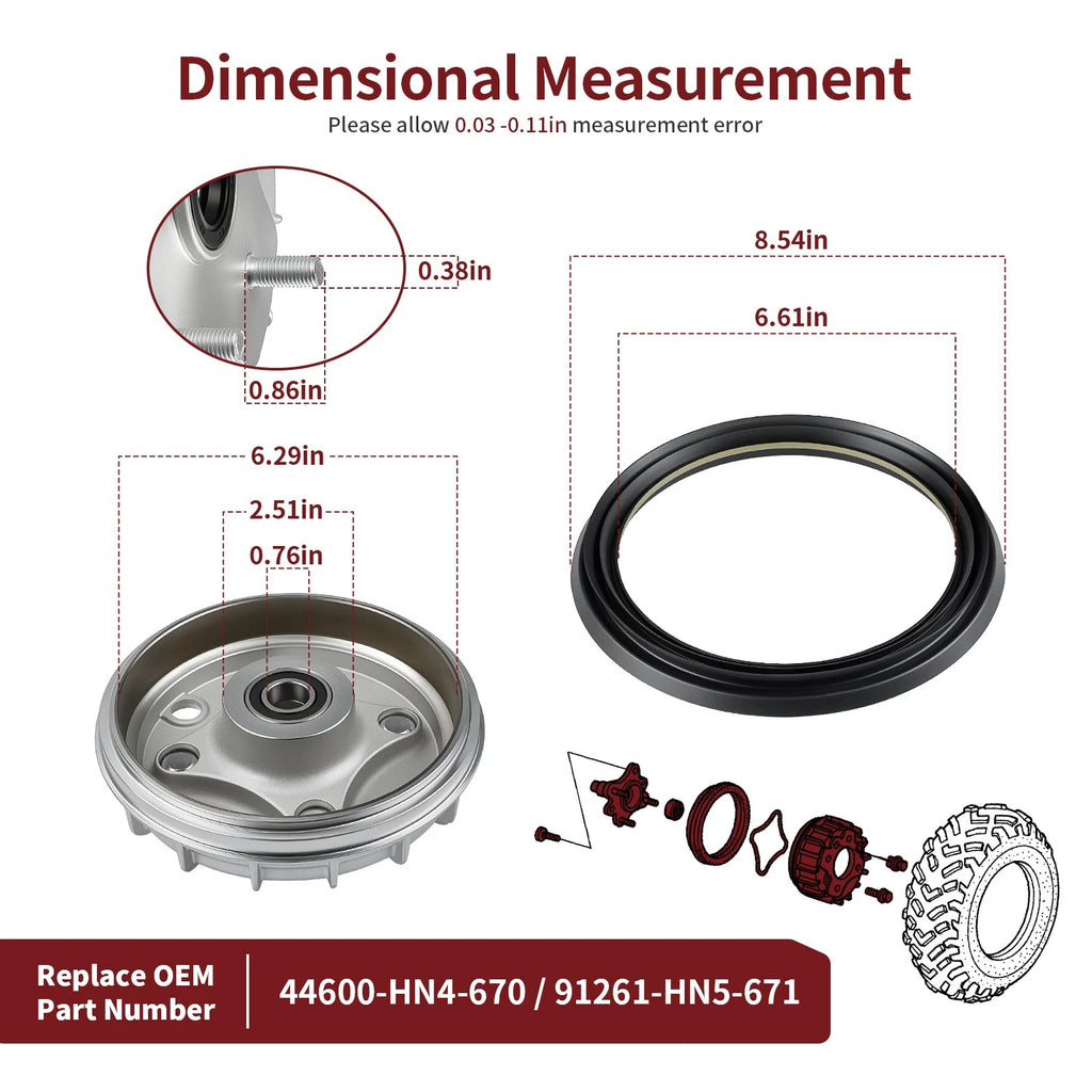 2 Front Brake Drums w/ Seal for Honda Rancher 350 TE TM 2000–2006 44600-HN4-670