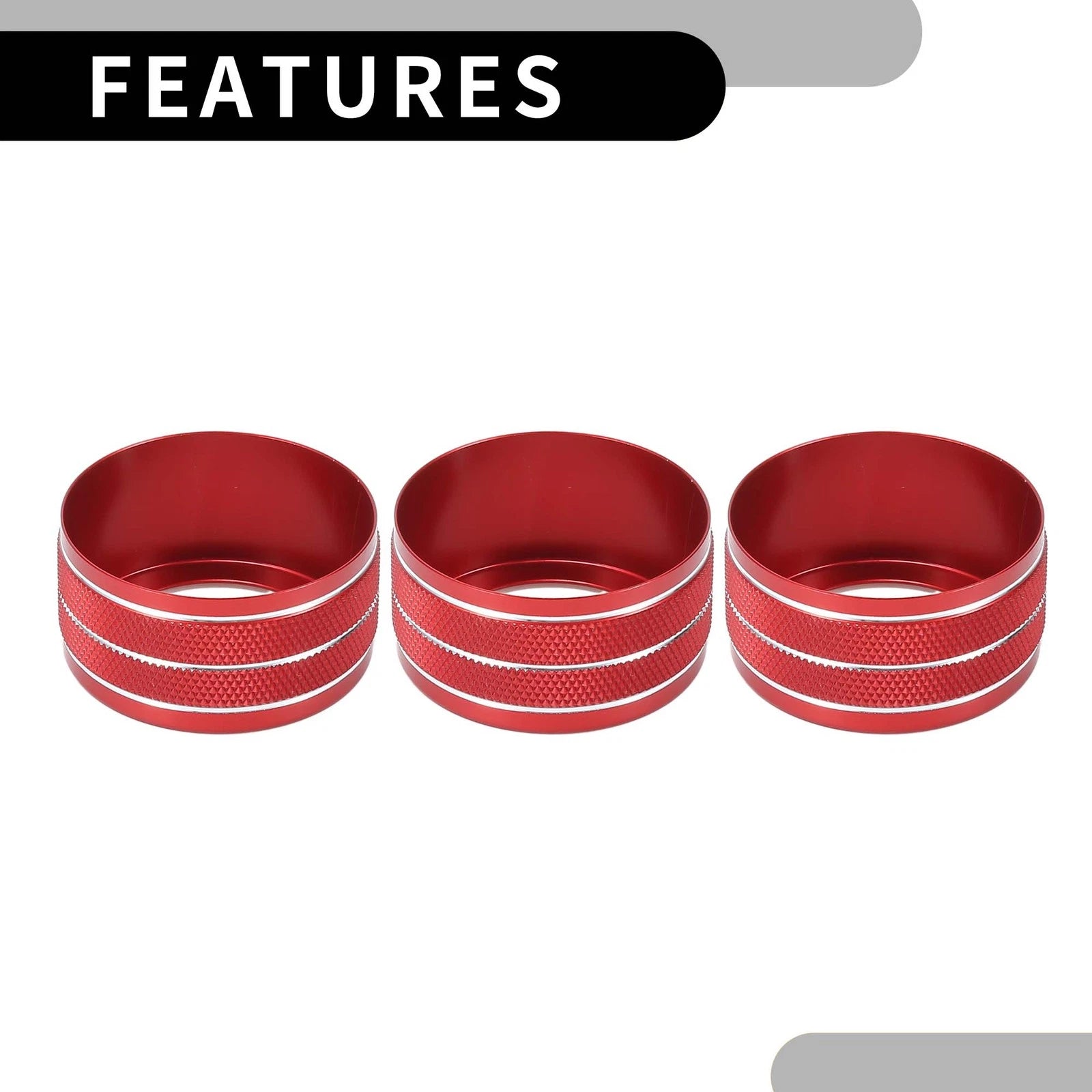 Set of 3 Rear AC Heat Temp Climate Switch Knob Covers for Dodge Durango (2011–2020) Red