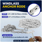 Windlass Anchor Kit 9 lb with 1/2"x100' Rope & 1/4"x15' Chain for Boats
