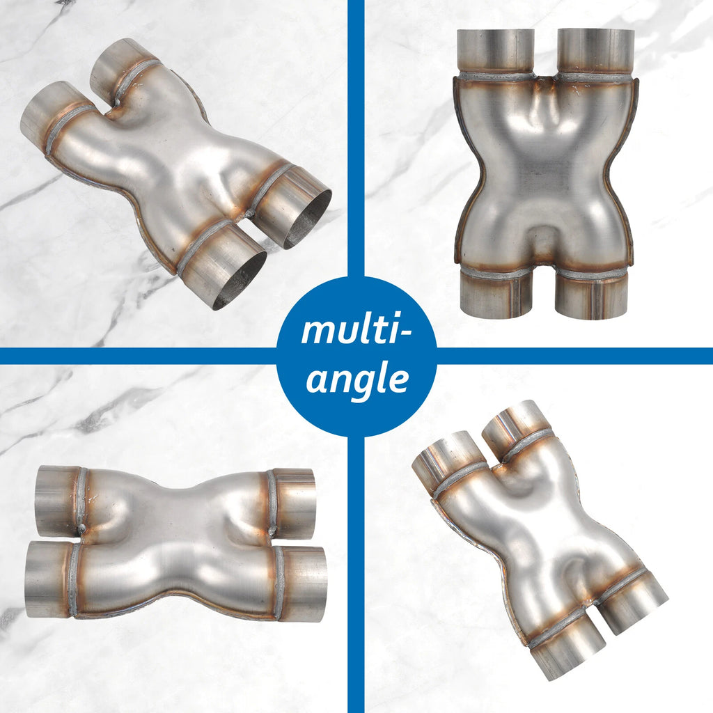 3" Dual In/Out Stainless Steel X-Pipe Muffler Exhaust Tip for Universal