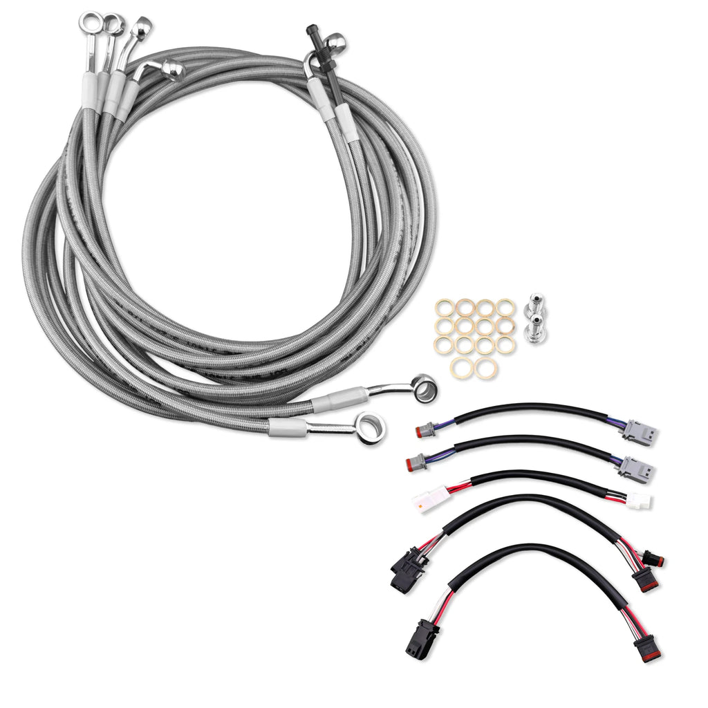 14" Chrome Extended Stainless Cable & Brake Line for Harley Touring (2017–2020)