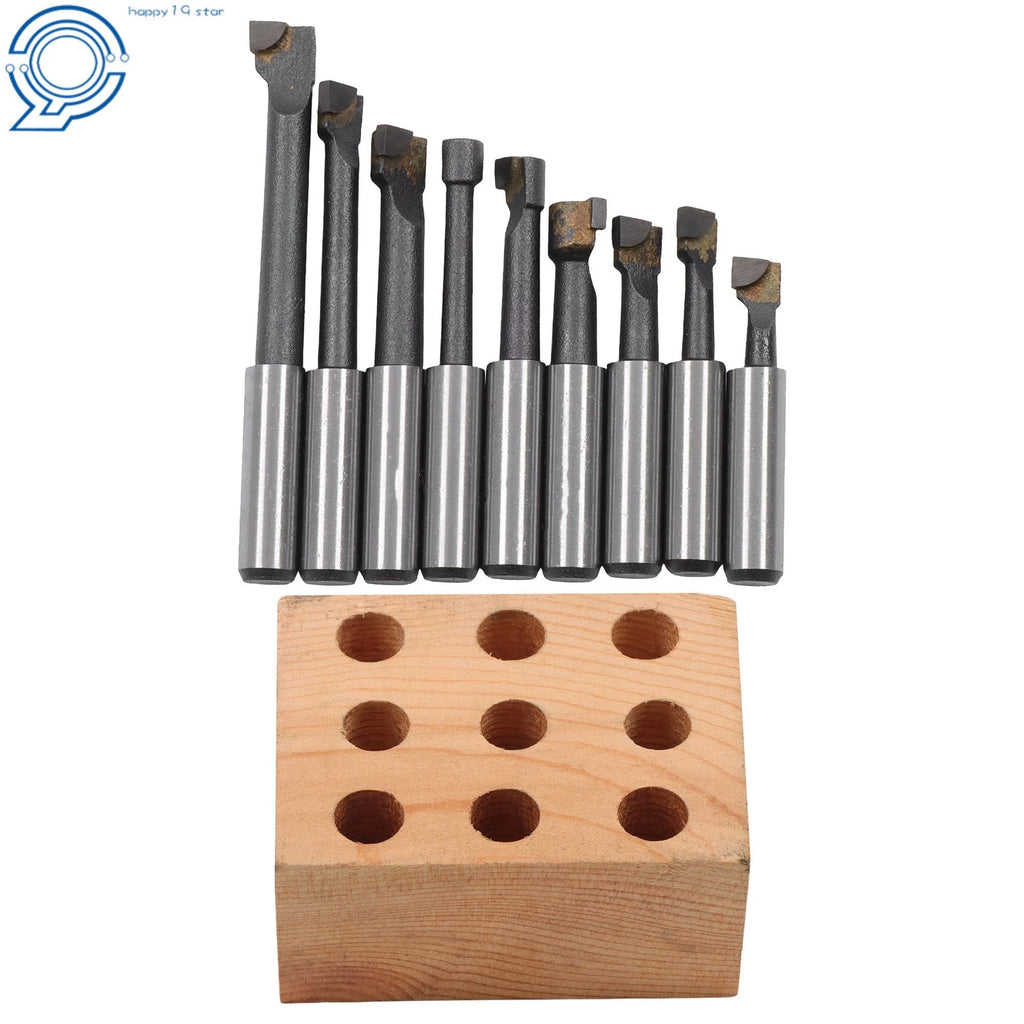 Set of 9 Carbide Tipped Boring Bars for CNC Lathe (3/8" Shank)