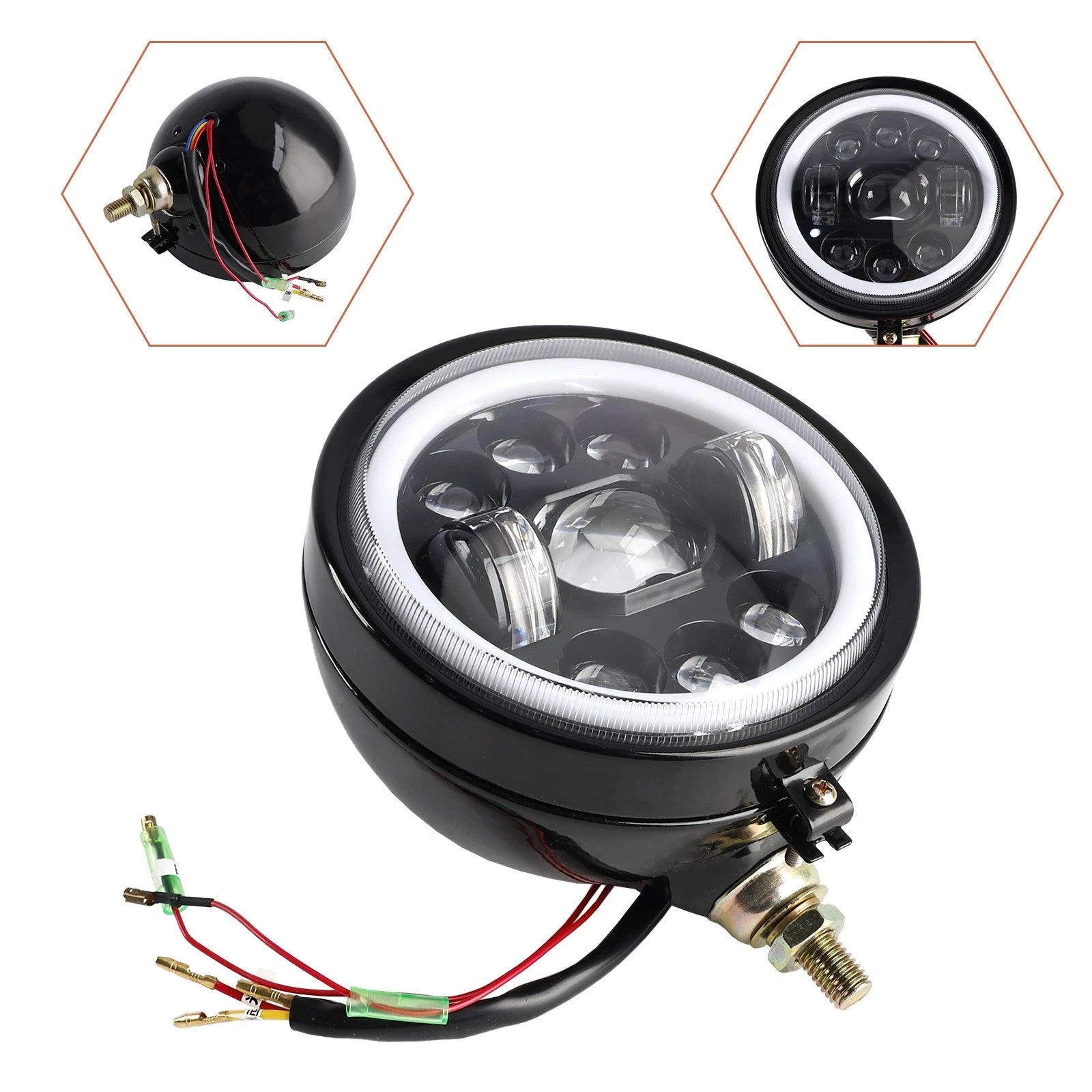 5.75" Headlight Lamp 9-Bulbs #83 Black for Motorcycle (Universal)