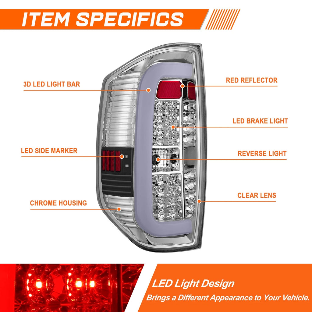 3D LED Tube Bar Tail Light for Tundra (2014–2021) Chrome Housing