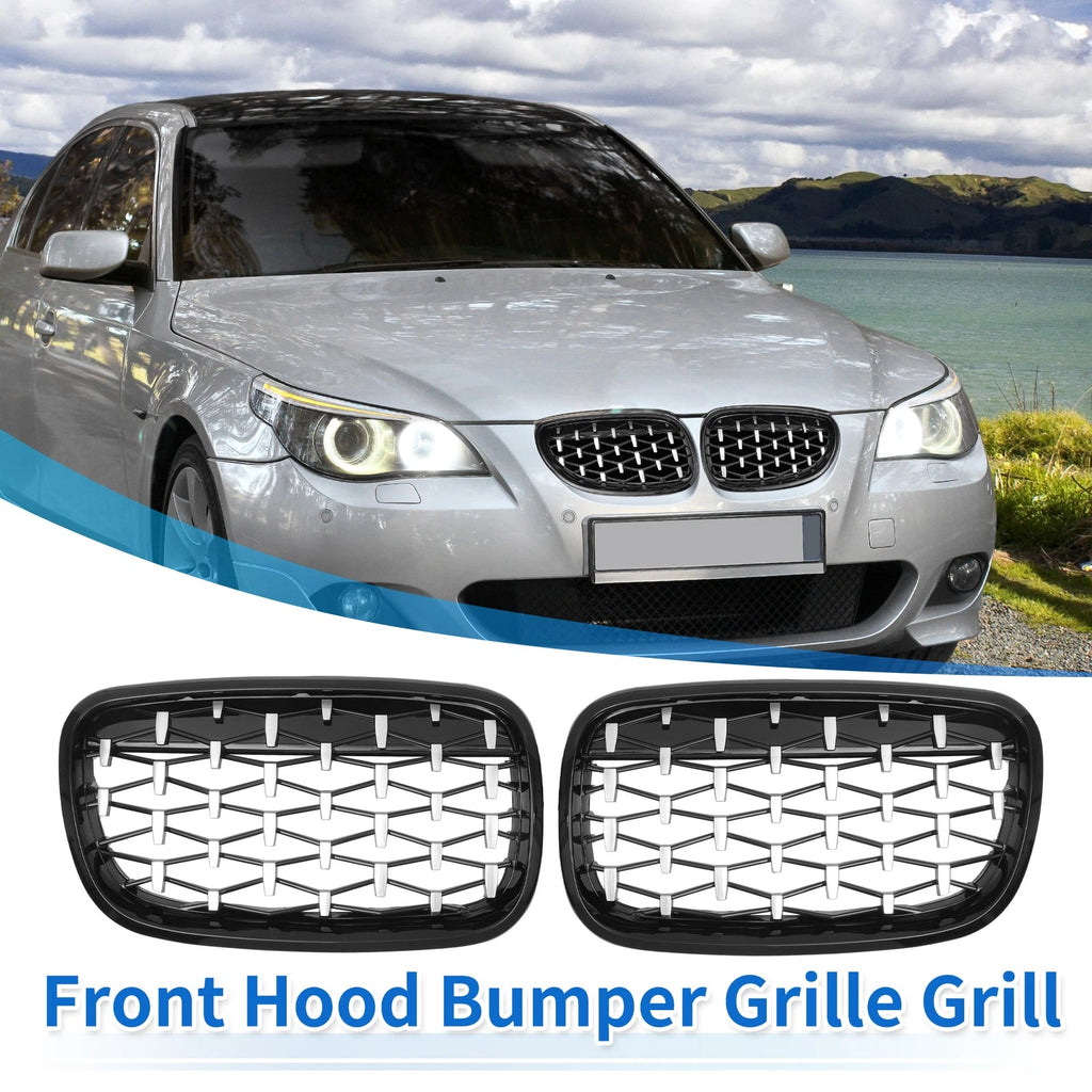 Set of 2 Front Hood Bumper Grilles for BMW X5 X6 (2008–2013) Black Silver Tone