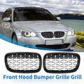 Set of 2 Front Hood Bumper Grilles for BMW X5 X6 (2008–2013) Black Silver Tone