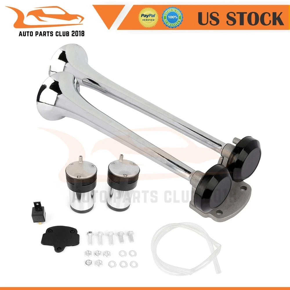 Dual Trumpet Train Horn Kit for Car Truck Boat with Air Compressors