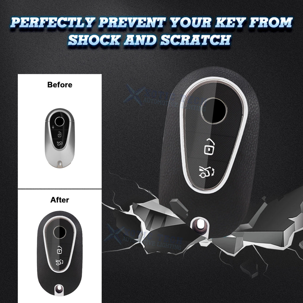 Leather-Texture Black TPU Smart Key Fob Full Protect for Mercedes S-Class (2020-2025)