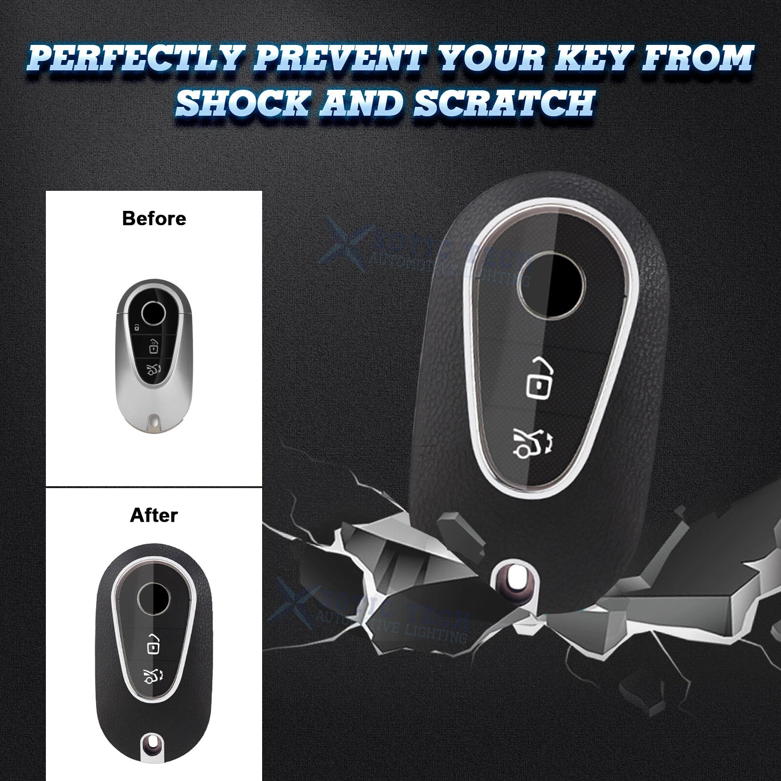Leather-Texture Black TPU Smart Key Fob Full Protect for Mercedes S-Class (2020-2025)