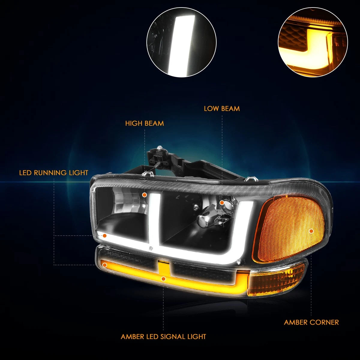 LED DRL Headlights for GMC Sierra 1500 2500HD 3500HD Classic (1999–2007)