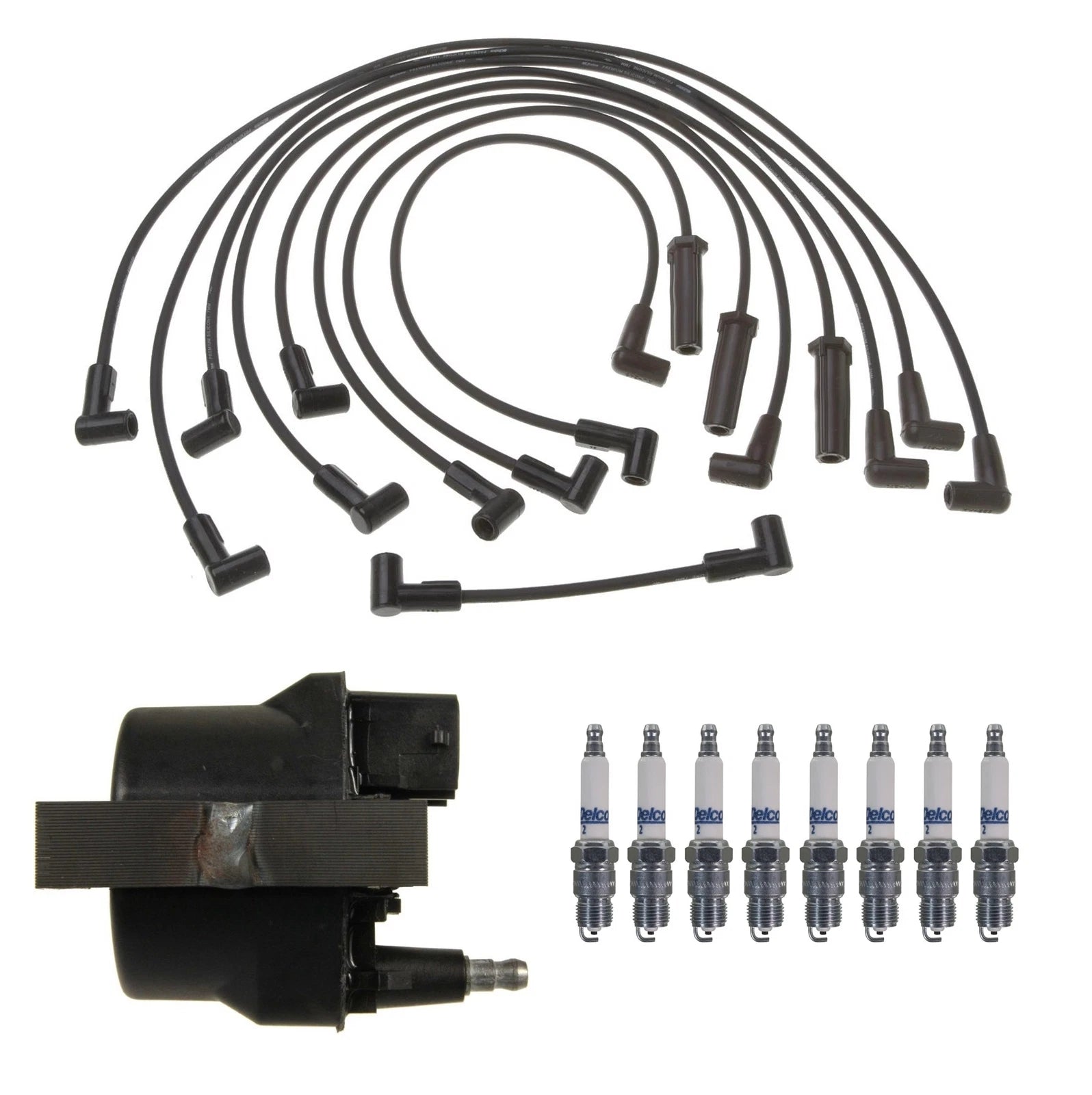 Ignition Wires Coil & 8 Spark Plugs Kit for Buick Cadillac Chevy Pontiac (V8)