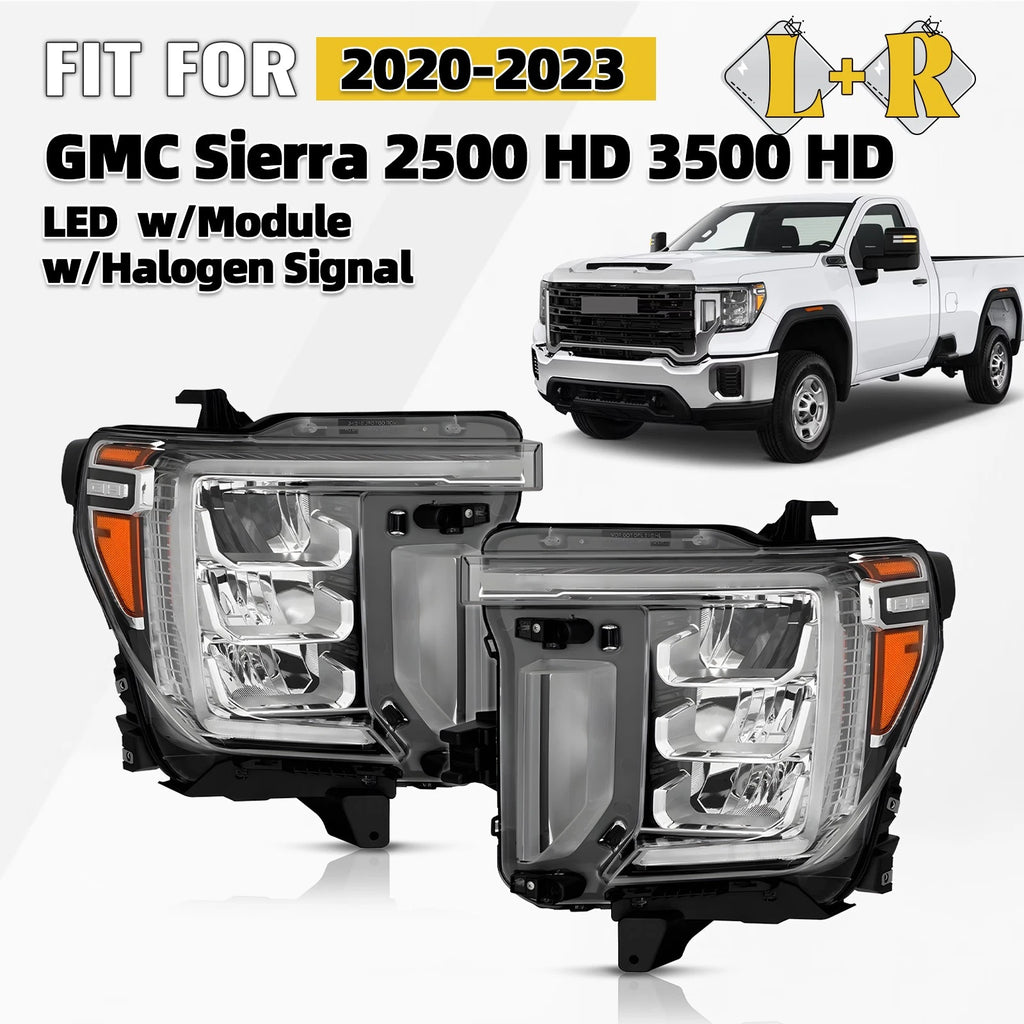 LED Headlight Set for GMC Sierra 2500HD (2020–2023) w/ Halogen Signal