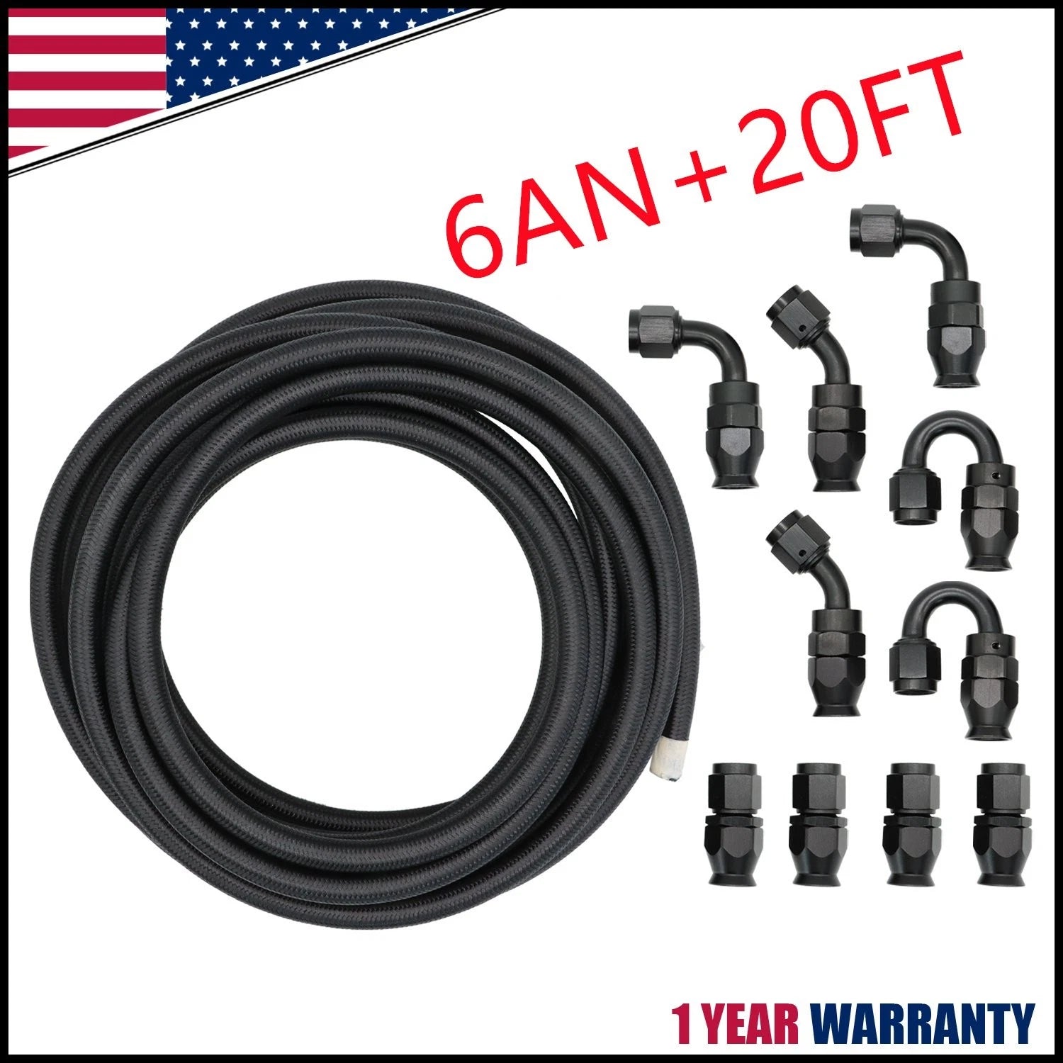6AN Fuel Line Hose Kit for Universal Applications (20FT, 10 Fittings)