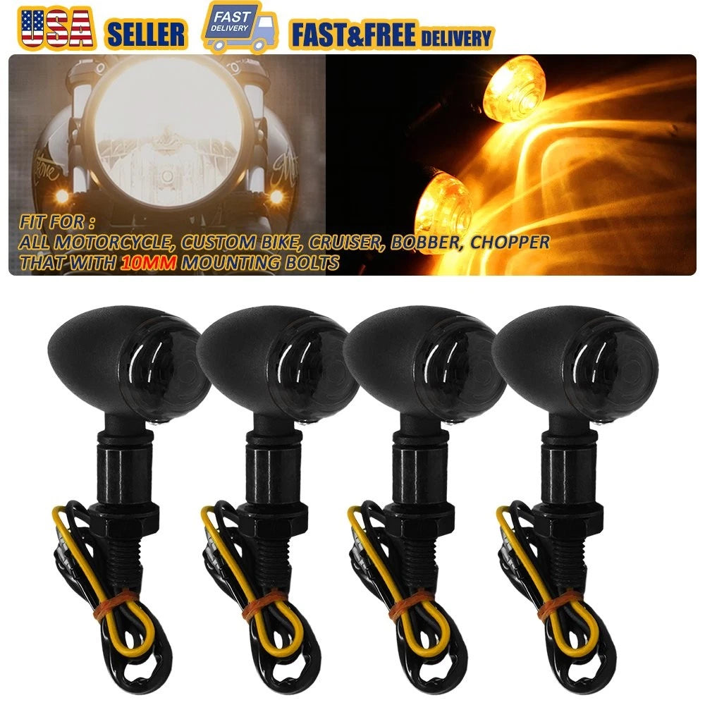 4X Mini Bullet Turn Signal Lights for Motorcycle (Amber)