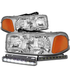 Chrome Housing Headlight & Amber Corner & Smoke LED Fog Light Kit for GMC Sierra/Yukon (1999–2006)
