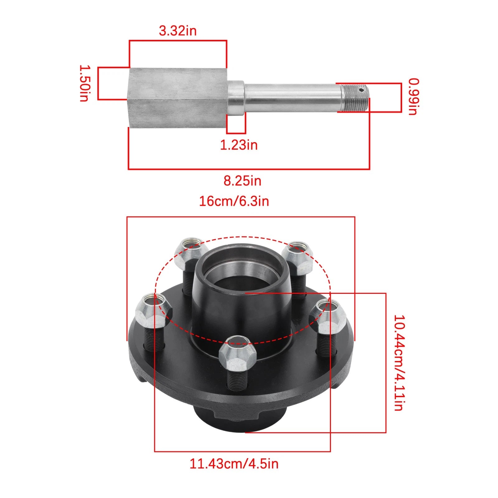 Trailer Hub for 1" Square BT8 Spindle (5x4.5" Bolt Circle)