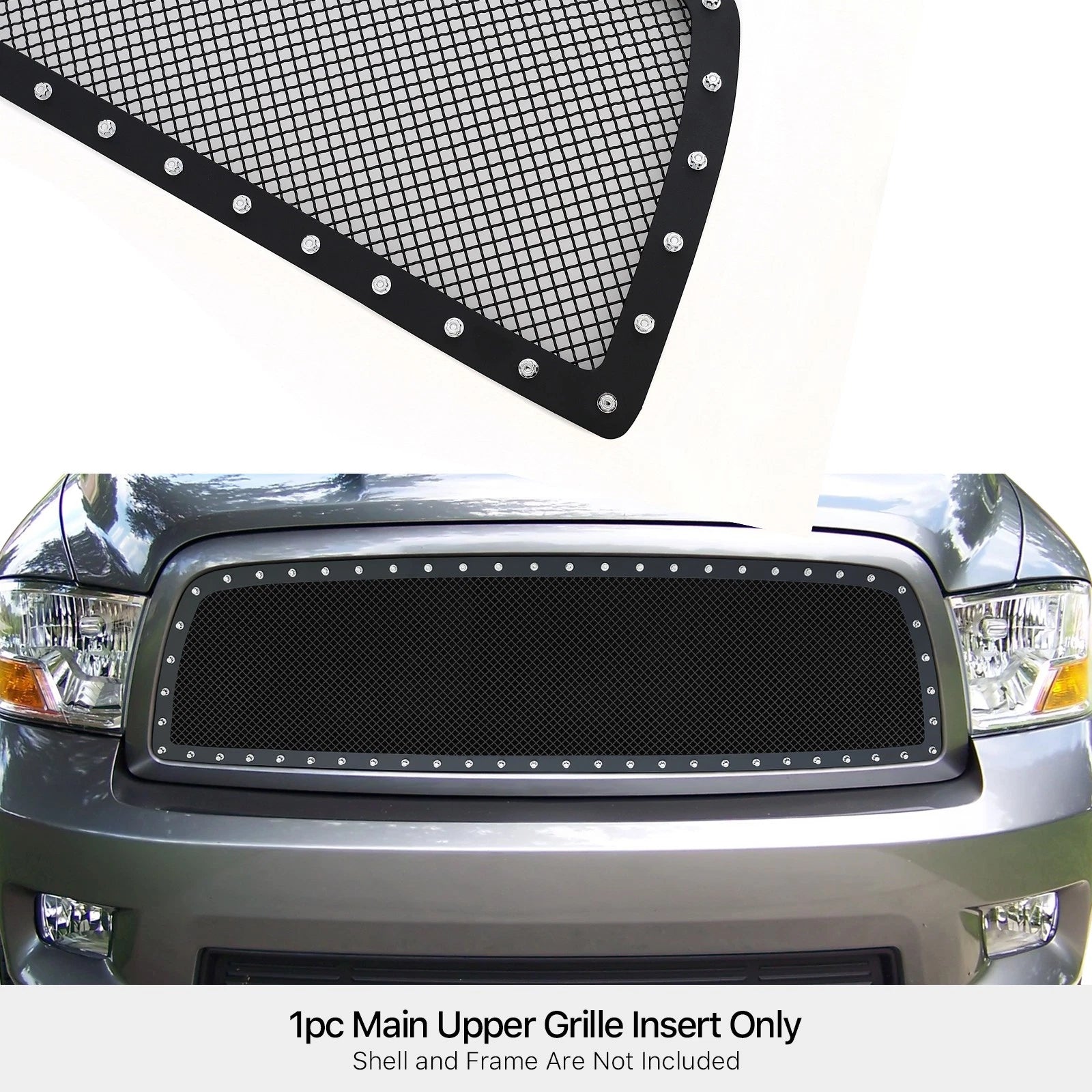 Set of 4 Upper Black Rivet Studs Grille Inserts for Dodge Ram 1500 (2009-2012)
