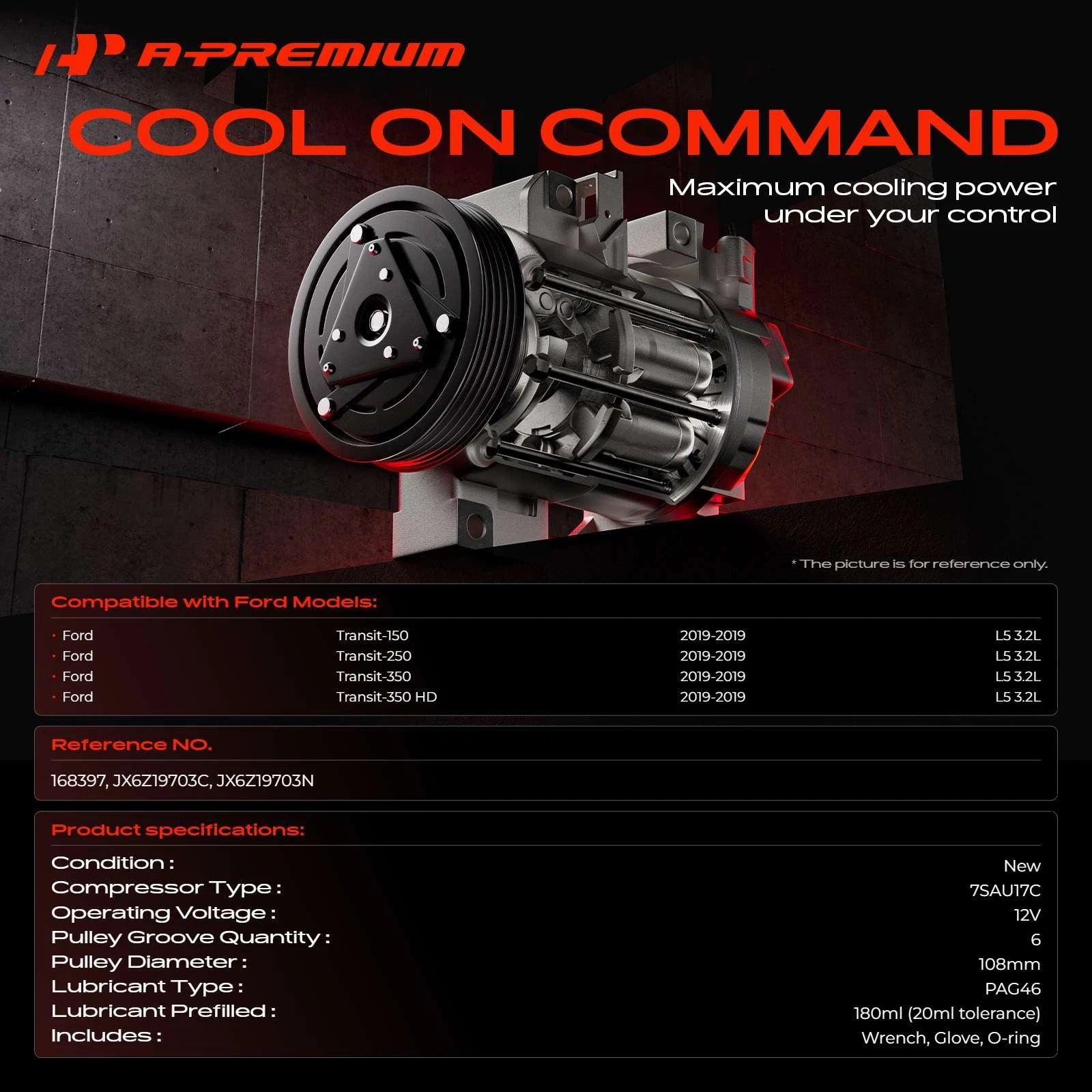 A/C Compressor with Clutch for Ford Transit 150/250/350 (2019)