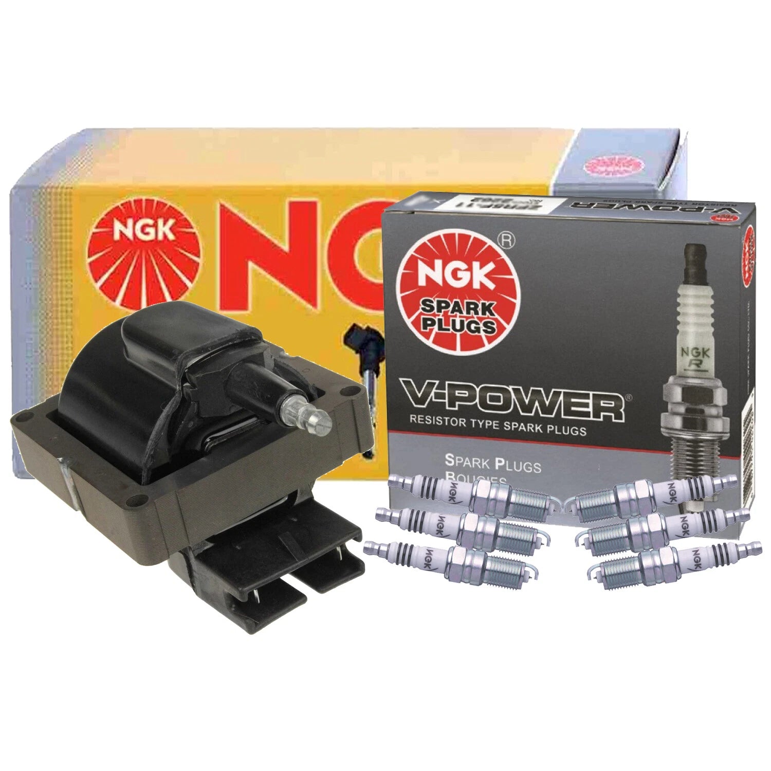 NGK HEI Ignition Coil & 6 Iridium IX Spark Plugs for Ford Mercury