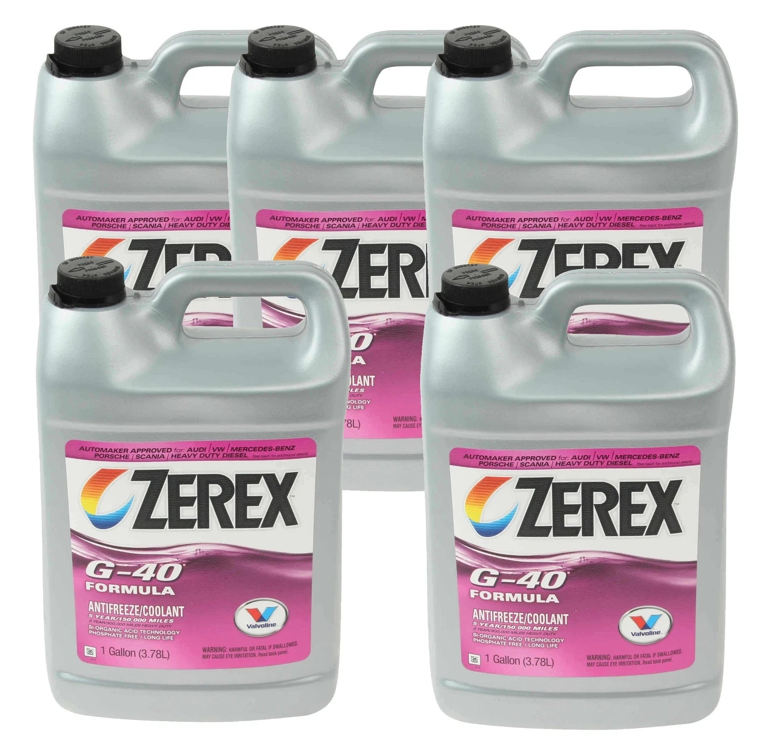 Set of 5 Gallon Zerex G40 Coolant Antifreeze for Mercedes Porsche