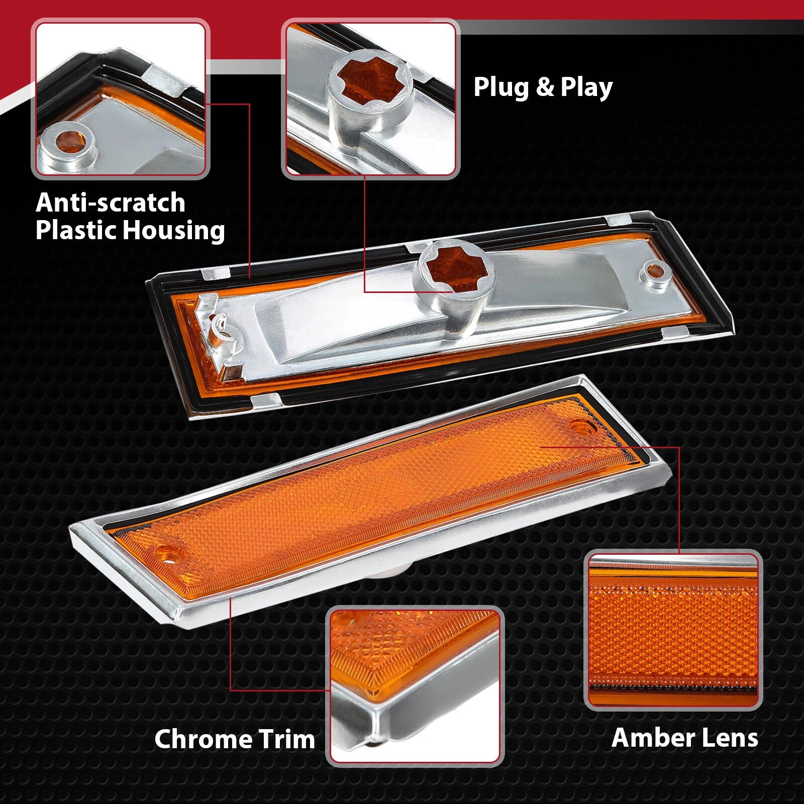 Set of 2 Front Bumper Side Marker Lights for Chevy GMC C/K 10 (1981-1991)