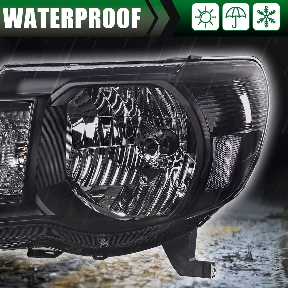 Set of 2 Headlights for Toyota Tacoma (2005–2011) Black Assembly